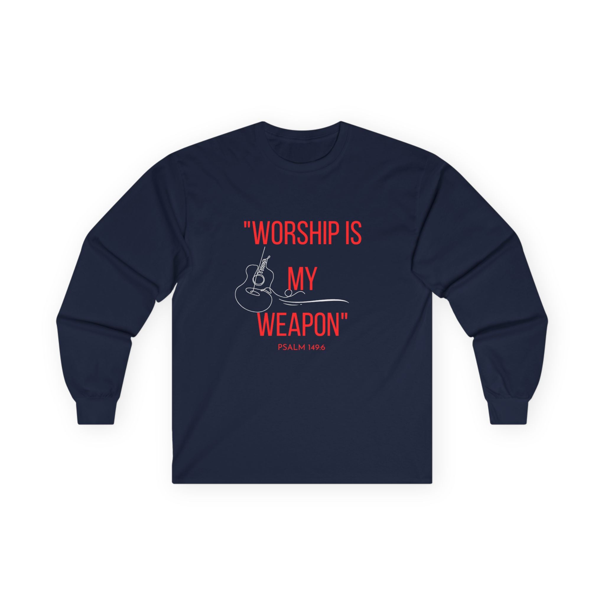 Worship Is My Weapon Long Sleeve Tee – Christian Apparel for Worship Leaders & Musicians -Guitar - Faithfully Hecho