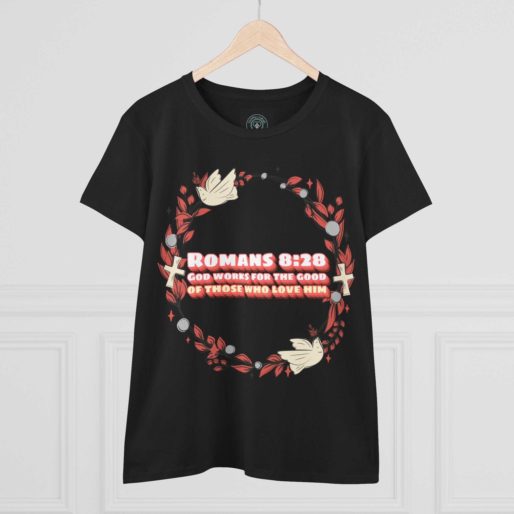Romans 828 Jesus Women's Tee, Casual Faith Shirt, Everyday Affirmation Top, God works for the good graphic Tee, Gift for Her