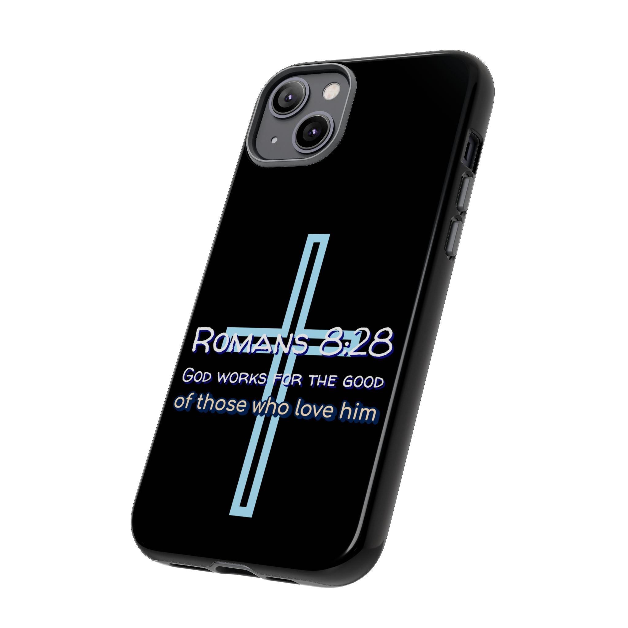 Christian Phone Case for iPhone series, Tough Phone Case, Romans 8:28 Inspirational Gift, Faith-Based Phone Cover, Religious Style, Durable Cell Case