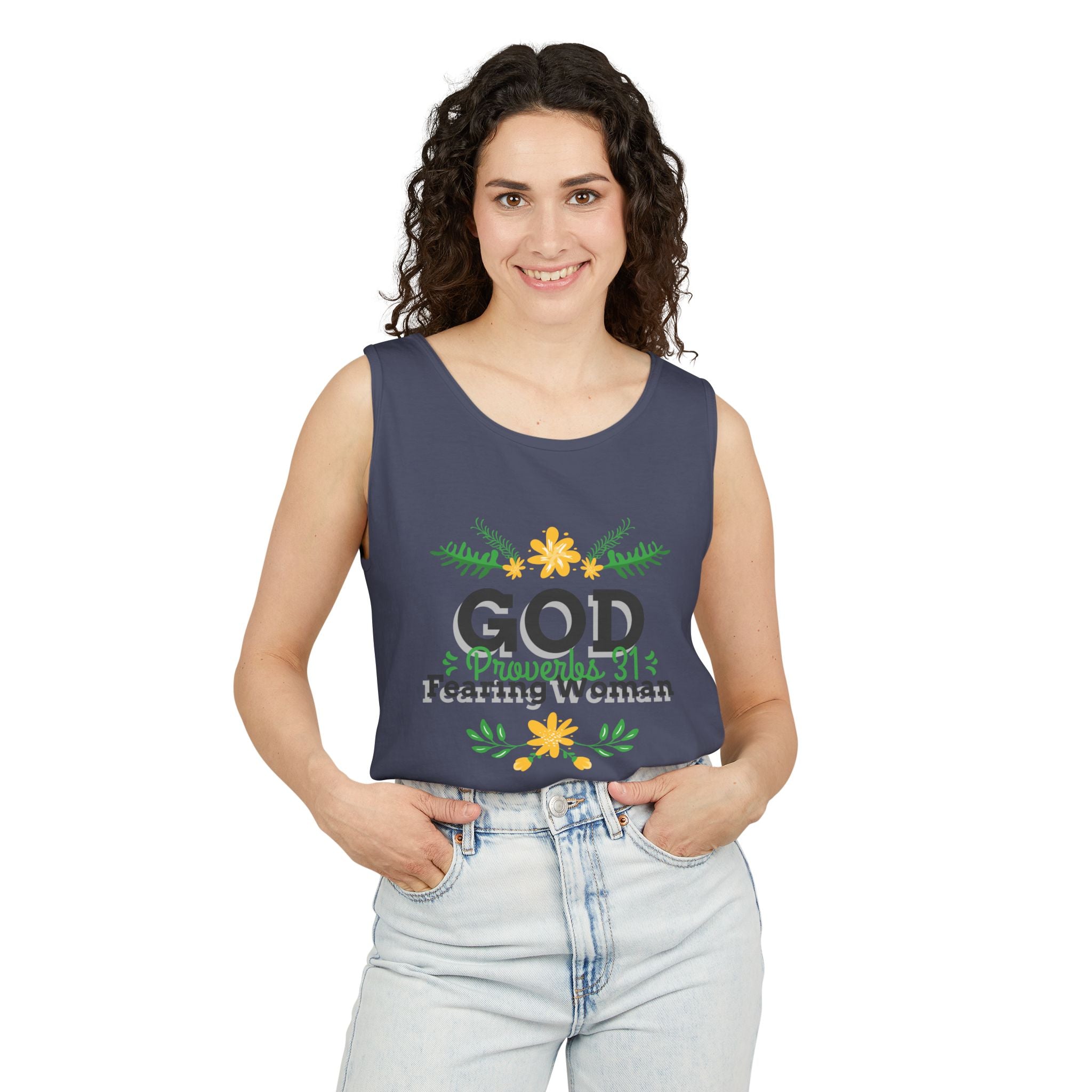 Faith-Inspired Tank Top, God Fearing Woman Shirt, Summer Essential, Religious Gift, Casual Wear, Christian Apparel