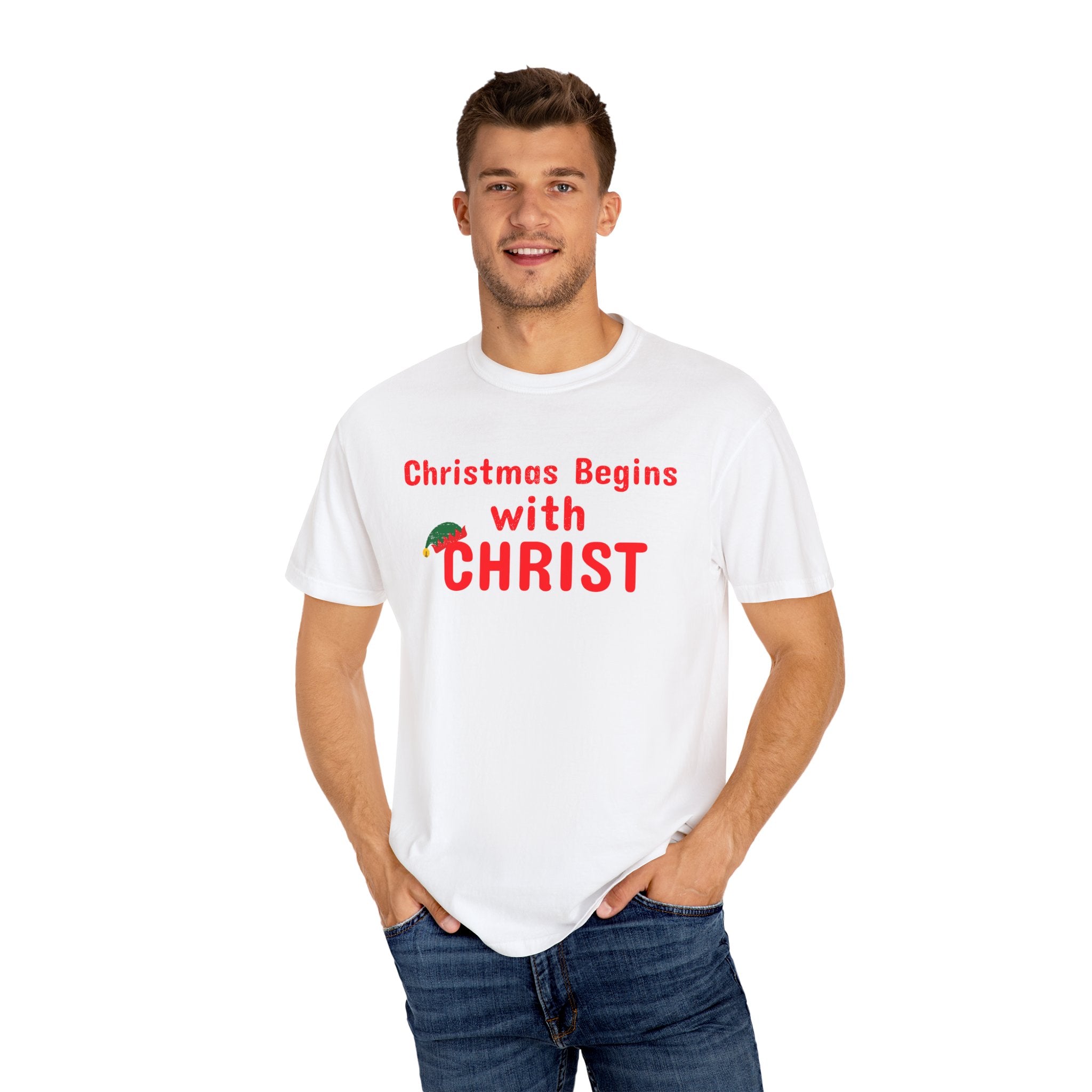 Christmas begins with Christ - Christian UNISEX tshirt - Church- Worship - Birthday - Family