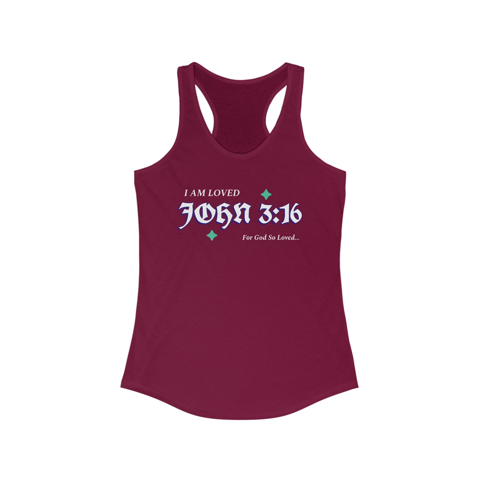 Workout Tank Top, Motivational Gym Wear John 3:16 God's Love I am Loved, Shirt, Fitness Apparel, Women's Racerback, Biblical Quote Top