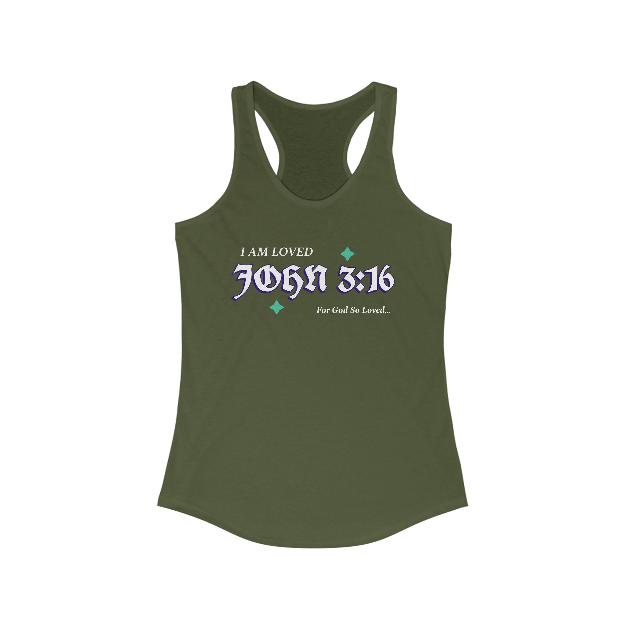 Workout Tank Top, Motivational Gym Wear John 3:16 God's Love I am Loved, Shirt, Fitness Apparel, Women's Racerback, Biblical Quote Top