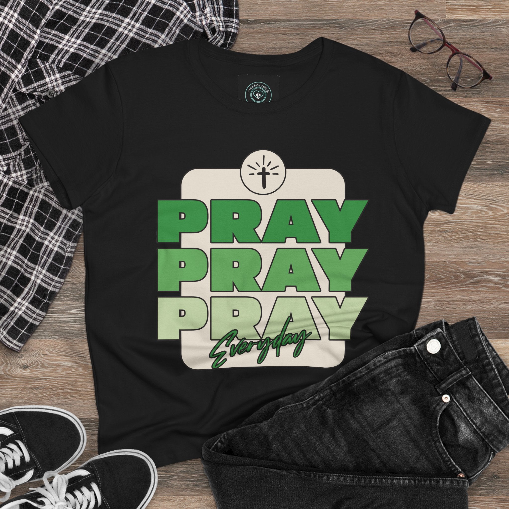 Pray Inspirational Women's Tee, Casual Faith Shirt, Everyday Affirmation Top, Pray Pray Green Graphic Tee, Gift for Her