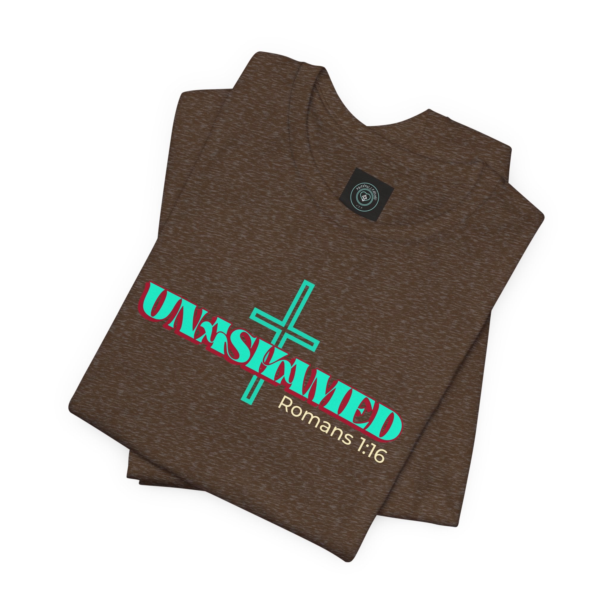 Unisex Inspirational Faith Tee - No Shame in the Cross, Casual Comfort, Christian Apparel, Gift for Believers. Front and back desing.