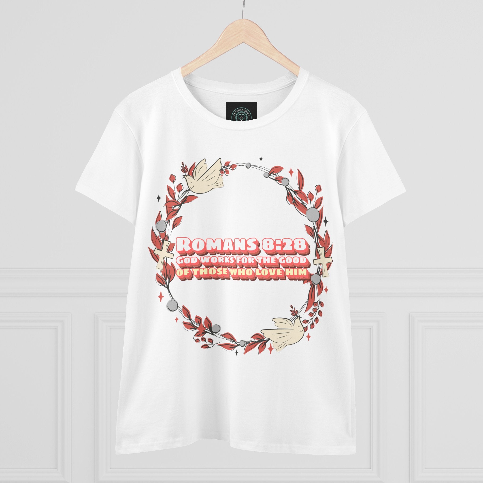 Romans 828 Jesus Women's Tee, Casual Faith Shirt, Everyday Affirmation Top, God works for the good graphic Tee, Gift for Her