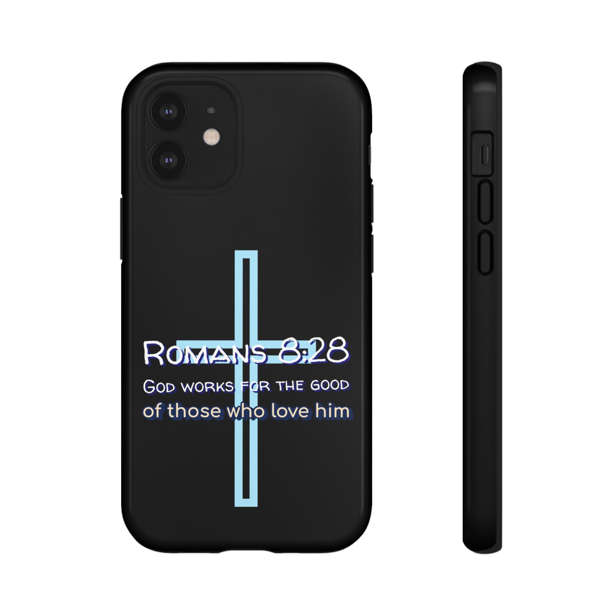 Christian Phone Case for iPhone series, Tough Phone Case, Romans 8:28 Inspirational Gift, Faith-Based Phone Cover, Religious Style, Durable Cell Case