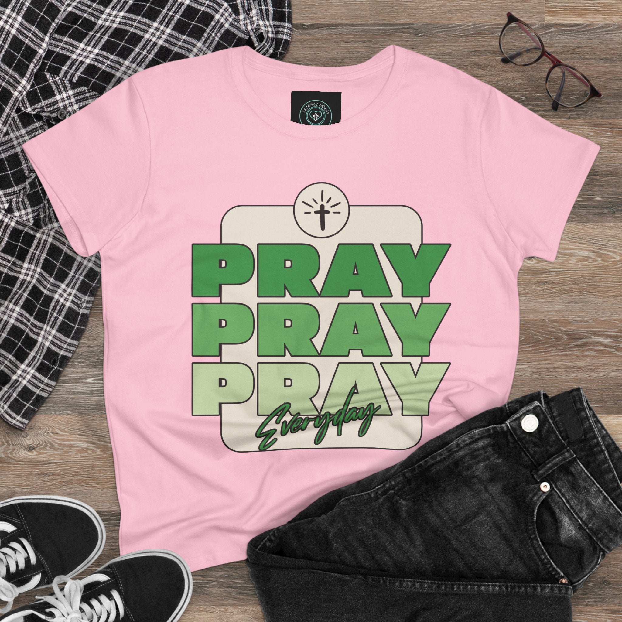 Pray Inspirational Women's Tee, Casual Faith Shirt, Everyday Affirmation Top, Pray Pray Green Graphic Tee, Gift for Her