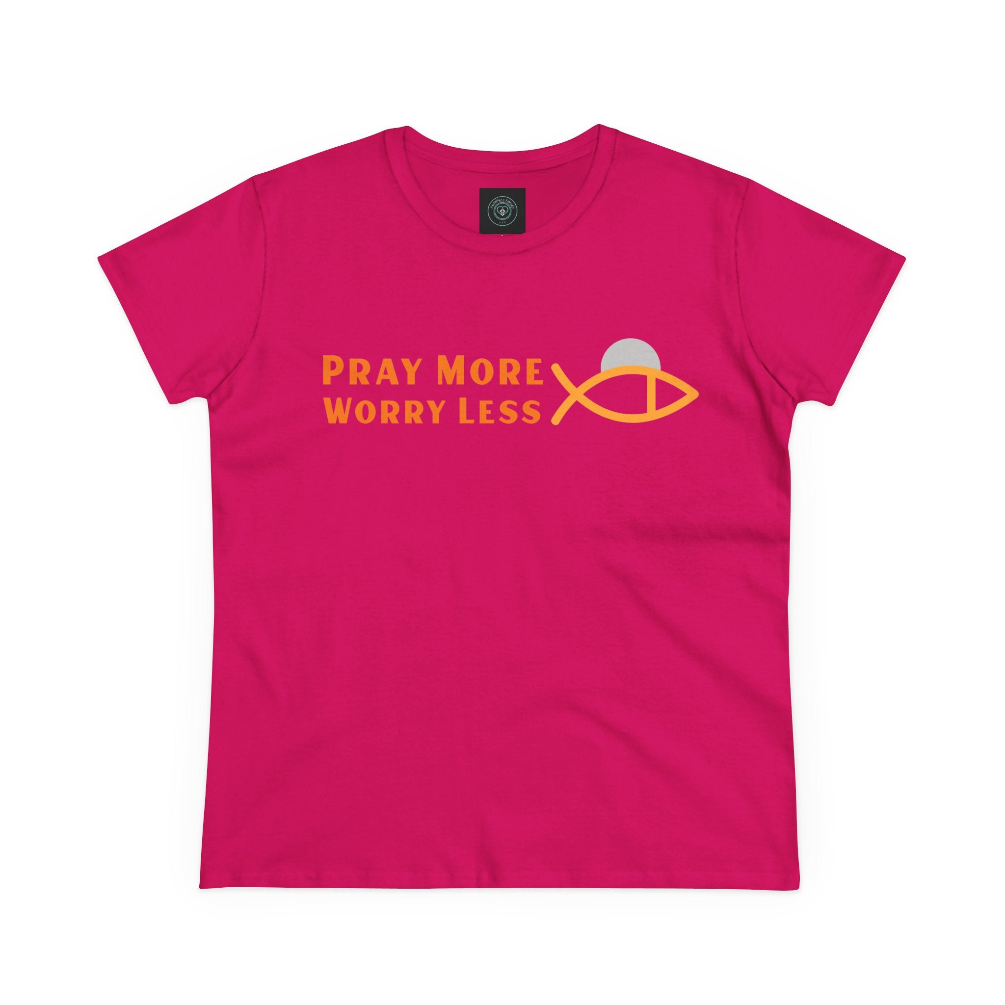 Cotton Tee for Ladies - Pray More Worry Less - Semi-fitted