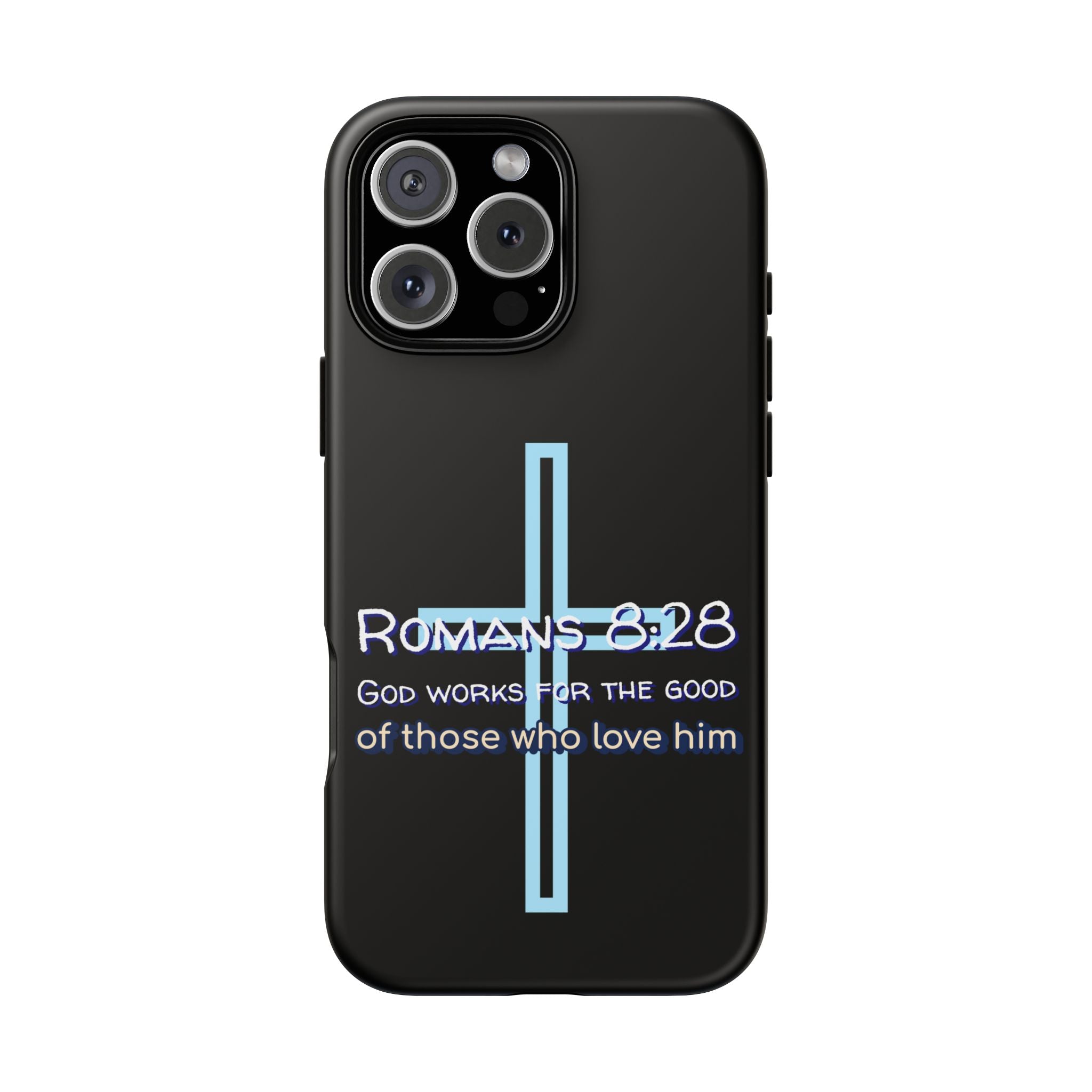 Christian Phone Case for iPhone series, Tough Phone Case, Romans 8:28 Inspirational Gift, Faith-Based Phone Cover, Religious Style, Durable Cell Case