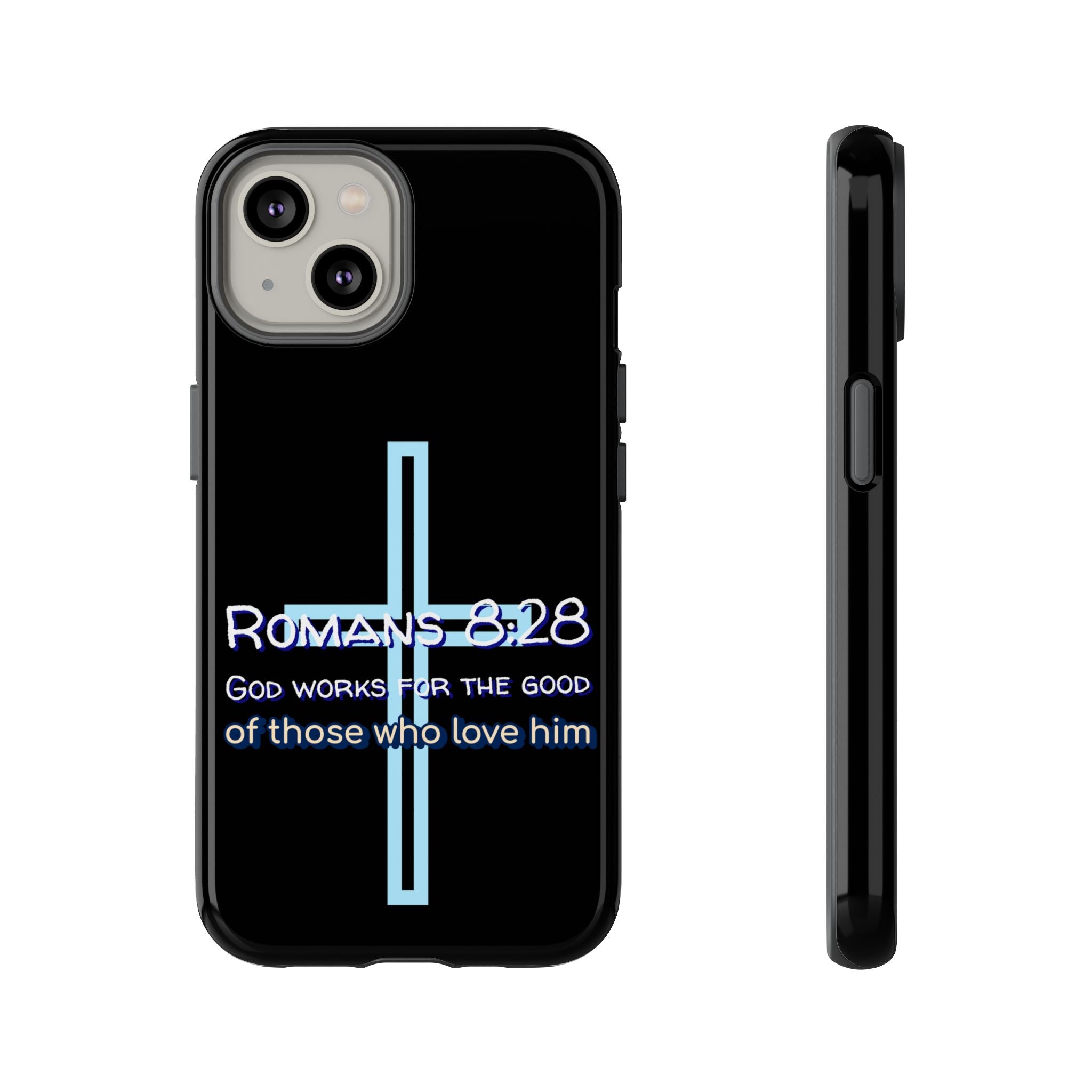 Christian Phone Case for iPhone series, Tough Phone Case, Romans 8:28 Inspirational Gift, Faith-Based Phone Cover, Religious Style, Durable Cell Case