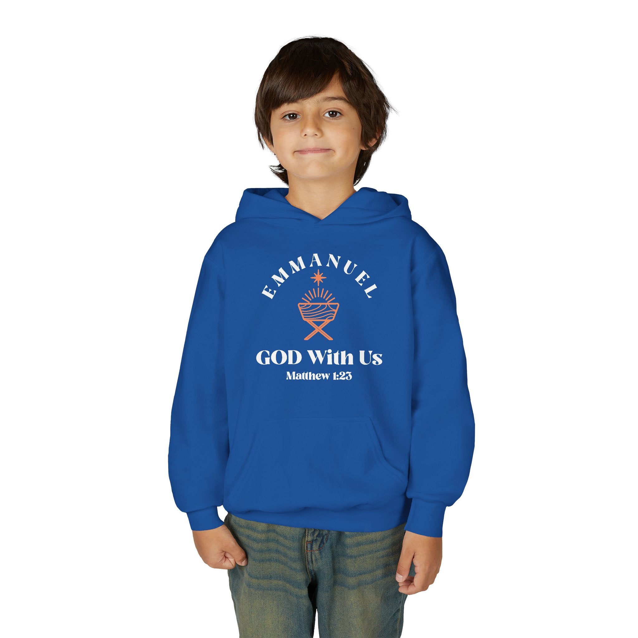 Emmanuel God With Us Hoodie, Youth Christian Sweatshirt, Religious Gift, Holiday Apparel, Church Wear, Faith Merchandise