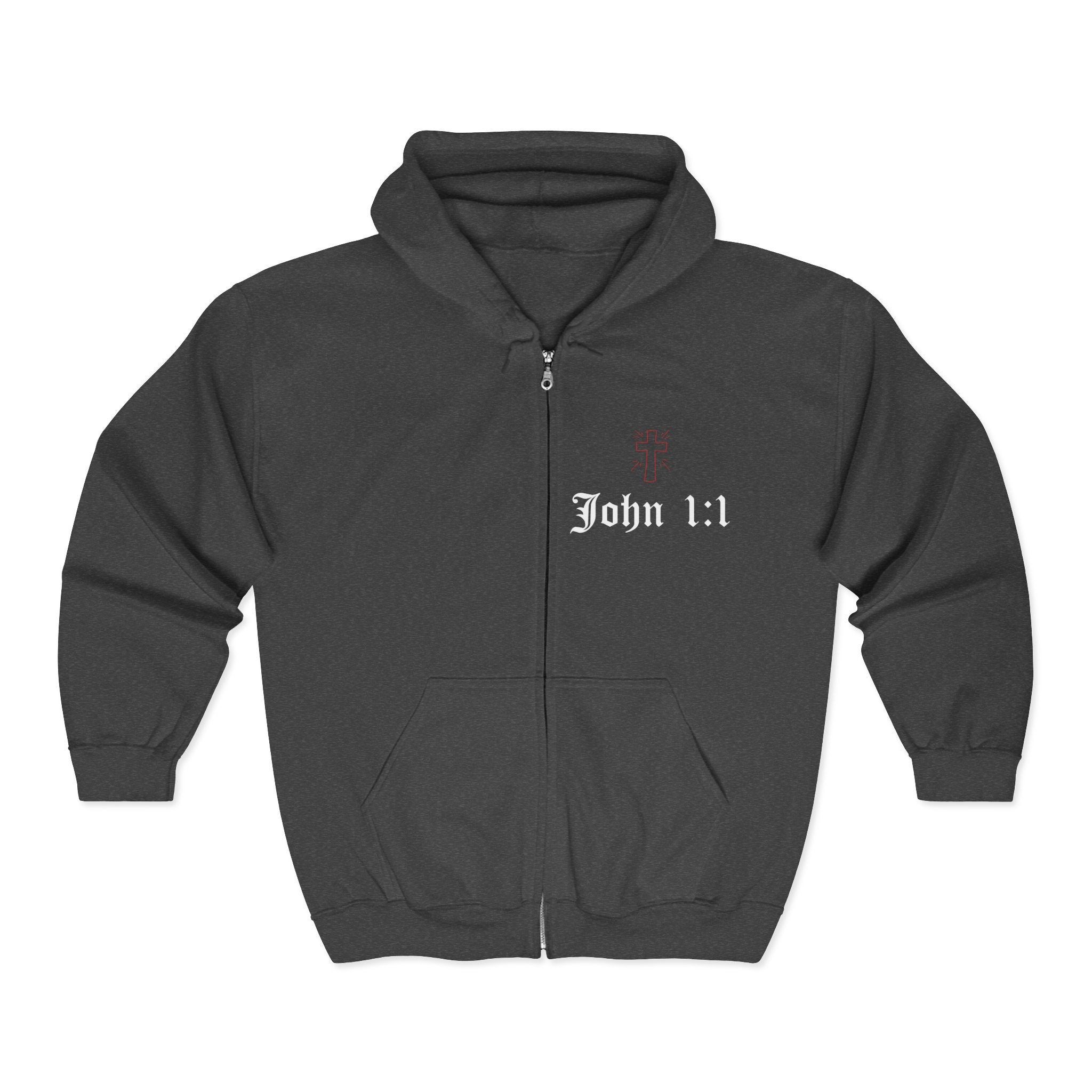 John 1:1 Full Zip Hoodie - "The Word" refers to Jesus Christ - GReat for Church, Youth, Small Group, Couples