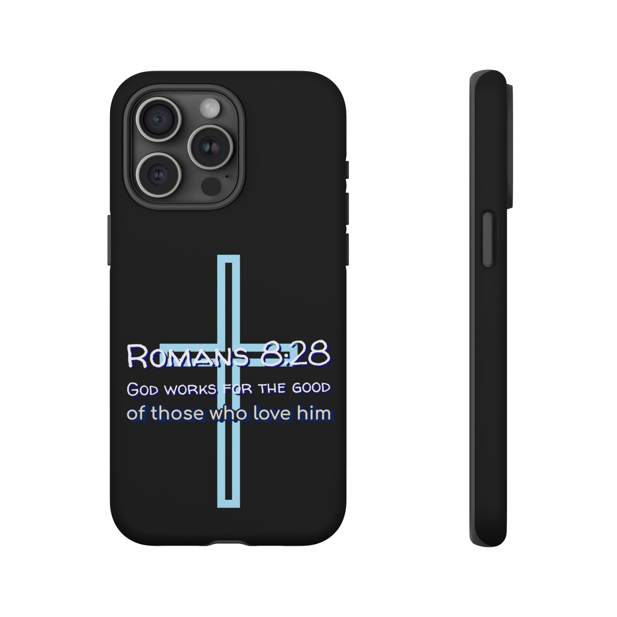 Christian Phone Case for iPhone series, Tough Phone Case, Romans 8:28 Inspirational Gift, Faith-Based Phone Cover, Religious Style, Durable Cell Case