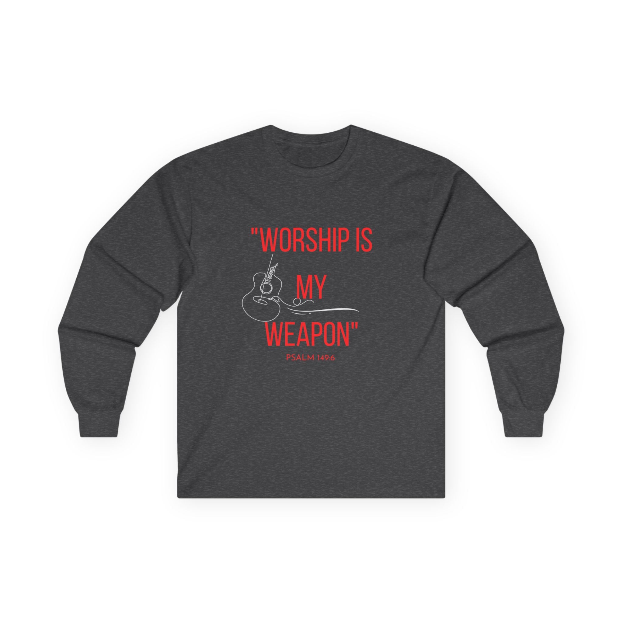 Worship Is My Weapon Long Sleeve Tee – Christian Apparel for Worship Leaders & Musicians -Guitar - Faithfully Hecho