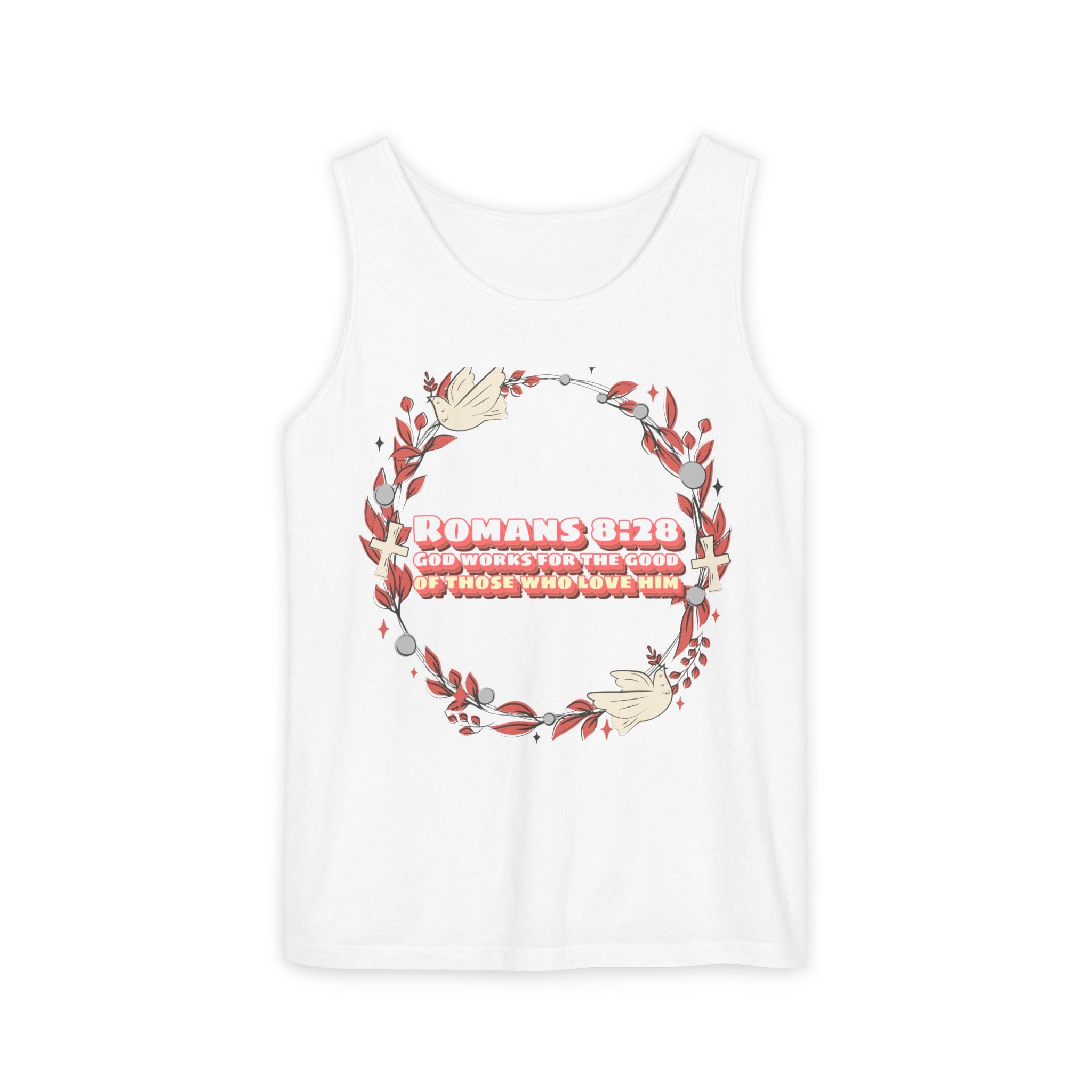 Faith-Inspired Tank Top, ROMANS 8:28, Summer Essential, Religious Gift, Casual Wear, Christian Apparel