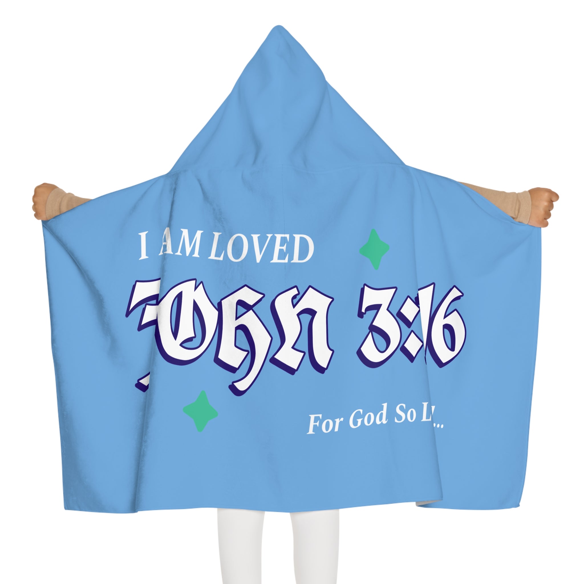 Youth Hooded Towel with Inspirational Quote, Soft Hooded Bath Towel, Christian Gift for Kids, John 3:16 Towel, Beach and Pool Fun