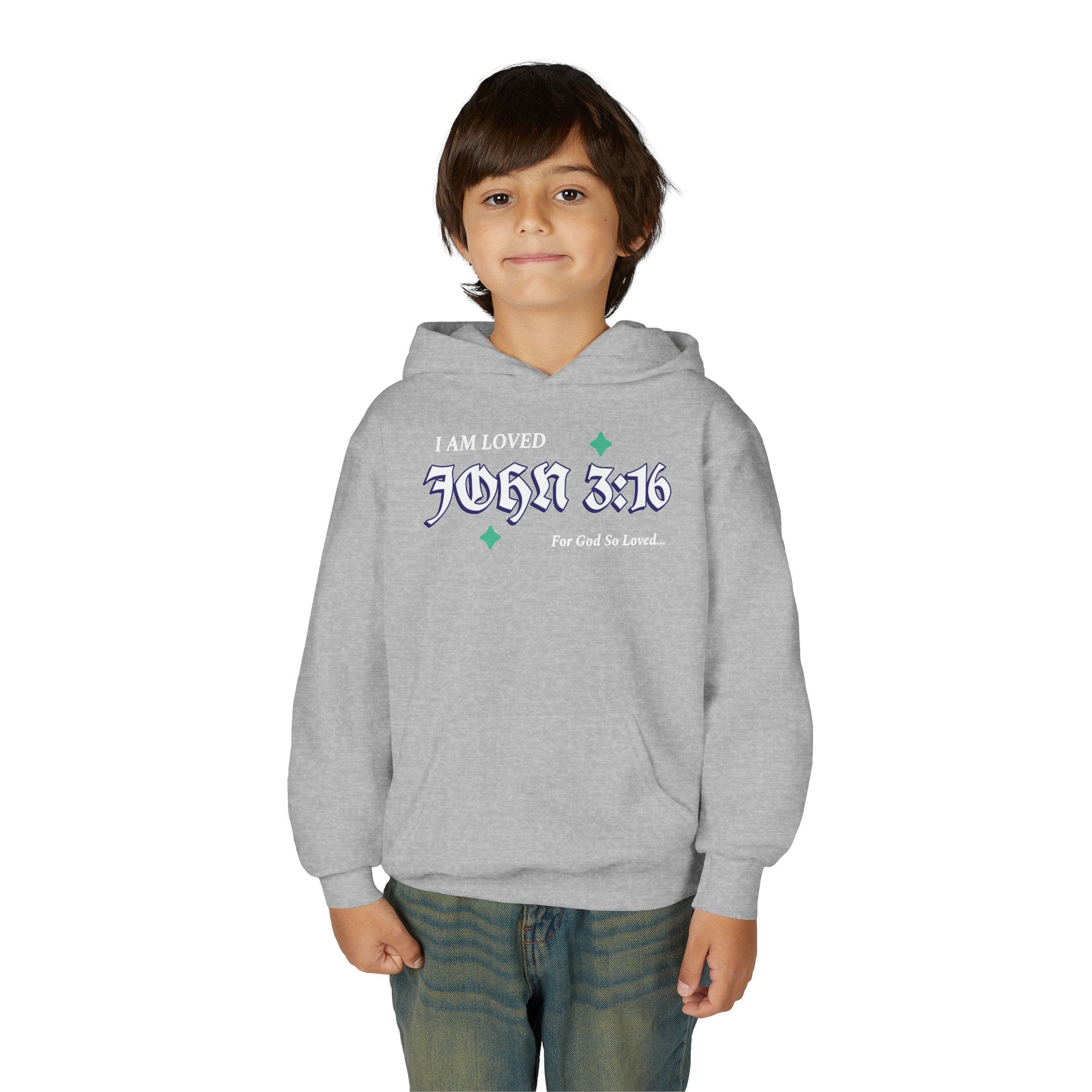 Inspirational Youth Hoodie - "I Am Loved - John 3:16" - Christian Gift for Teens , School Faith Sweatshirt, Cozy Church Wear
