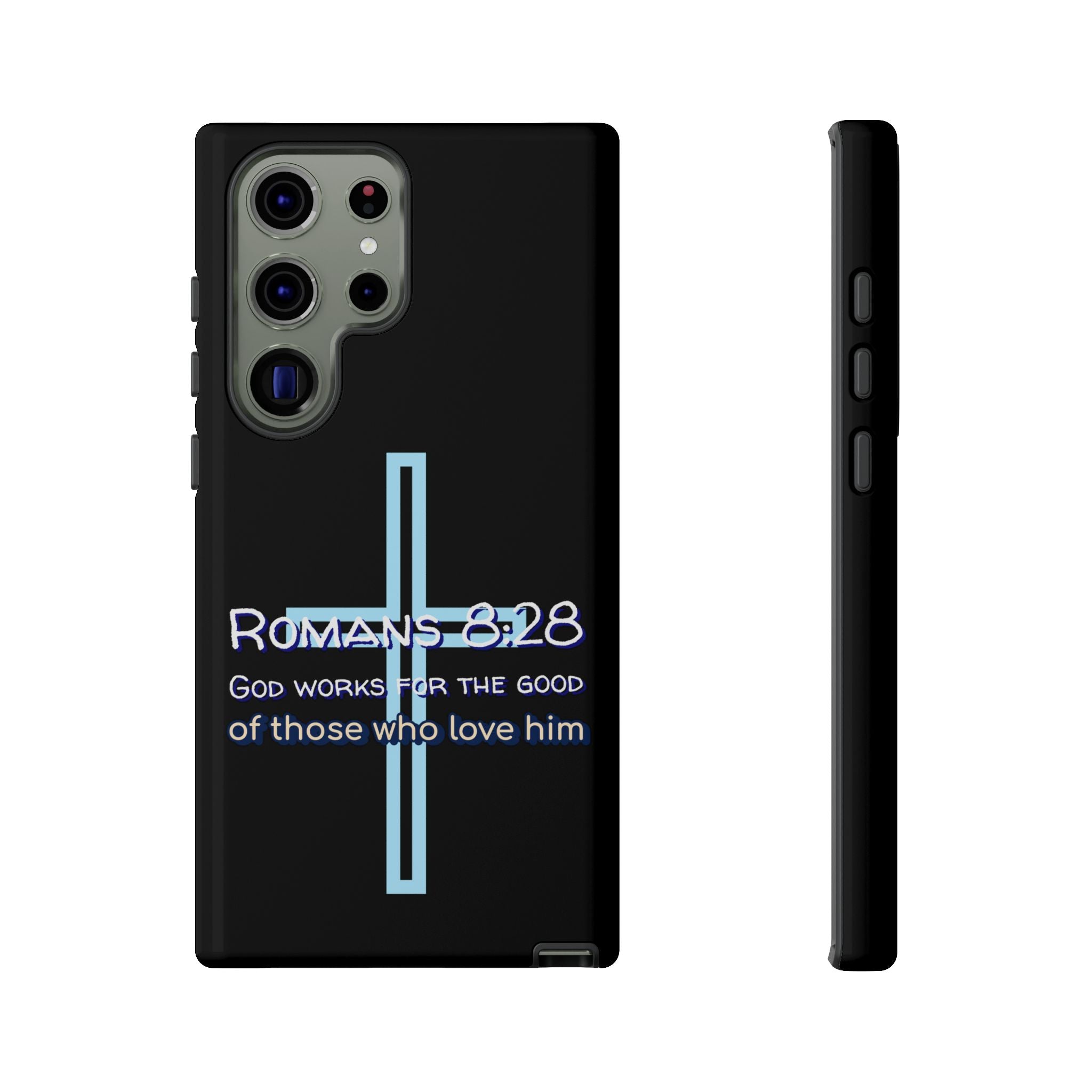 Christian Phone Case for Samsung Series, Tough Phone Case, Romans 8:28 Inspirational Gift, Faith-Based Phone Cover, Religious Style, Durable Cell Case