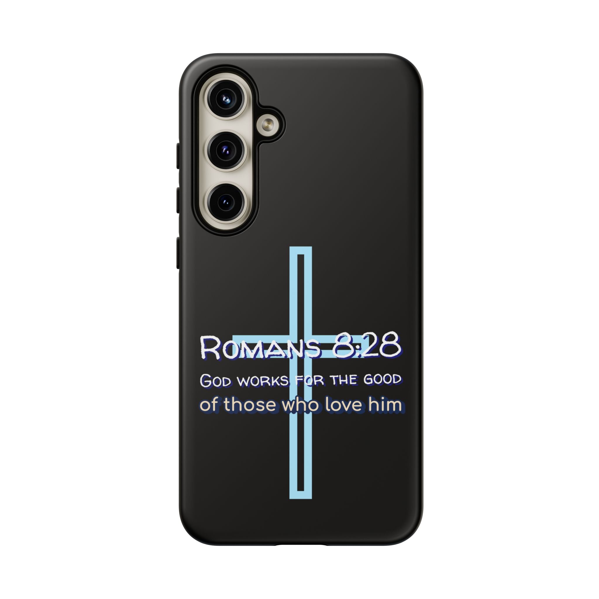 Christian Phone Case for Samsung Series, Tough Phone Case, Romans 8:28 Inspirational Gift, Faith-Based Phone Cover, Religious Style, Durable Cell Case