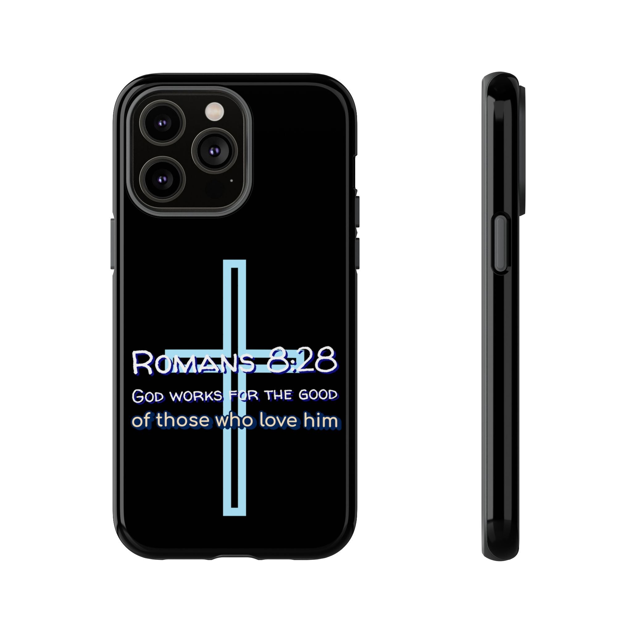 Christian Phone Case for iPhone series, Tough Phone Case, Romans 8:28 Inspirational Gift, Faith-Based Phone Cover, Religious Style, Durable Cell Case