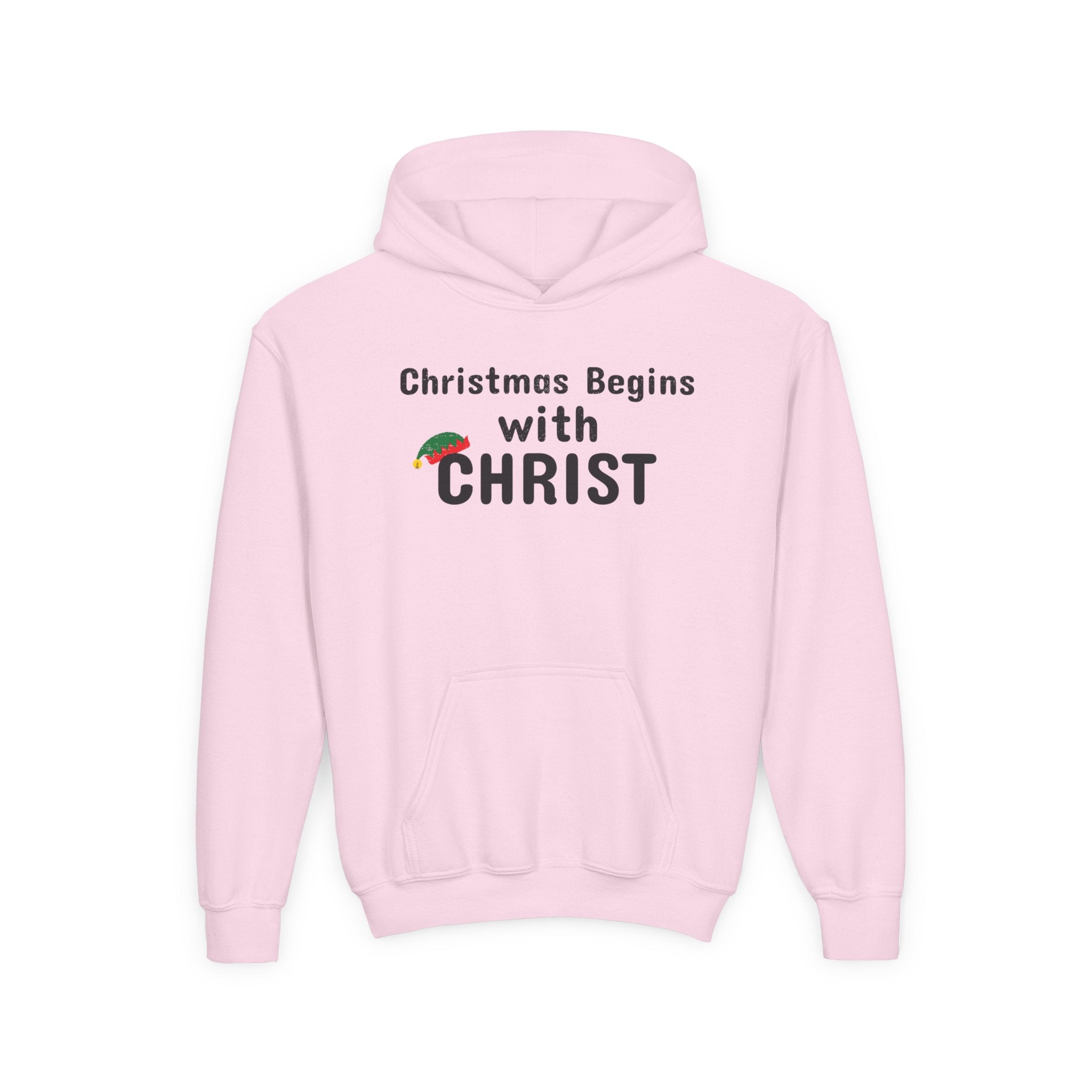 Christmas Begins with Christ Youth Hooded Sweatshirt | Christian Holiday Hoodie for Boys & Girls