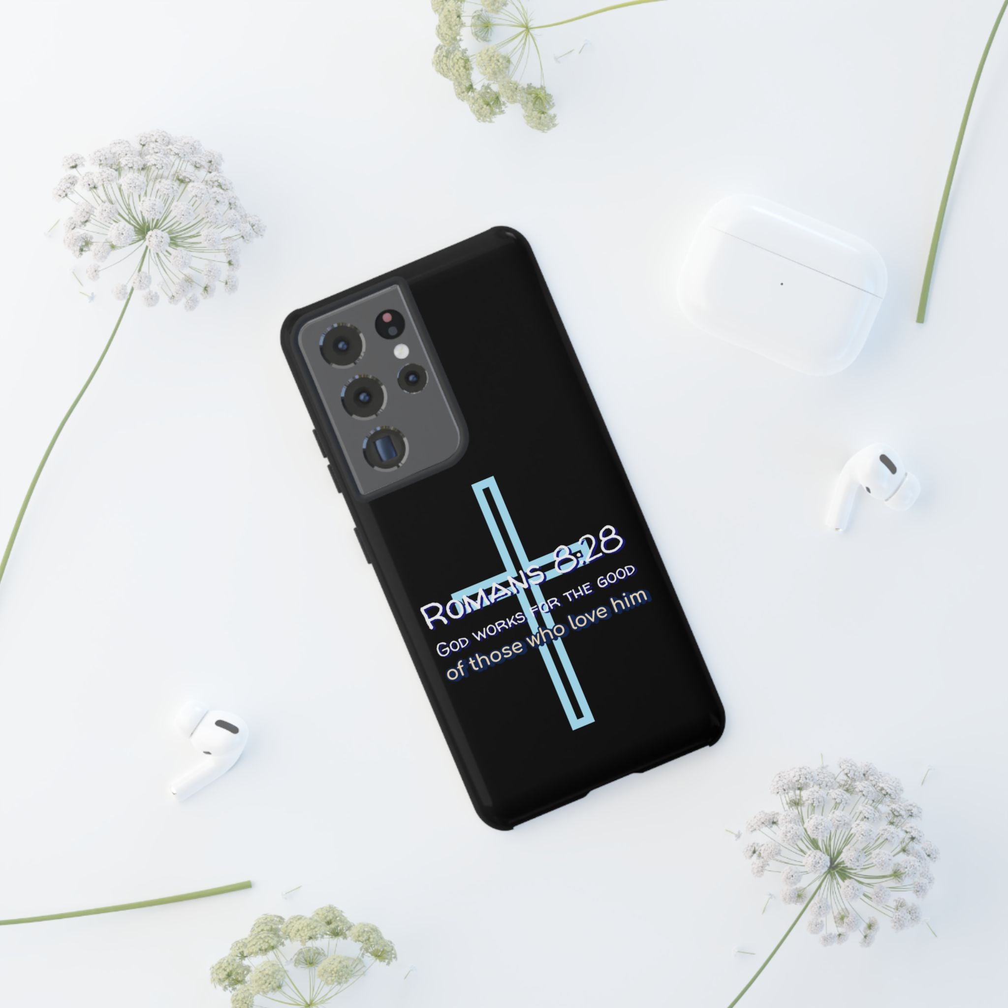 Christian Phone Case for Samsung Series, Tough Phone Case, Romans 8:28 Inspirational Gift, Faith-Based Phone Cover, Religious Style, Durable Cell Case