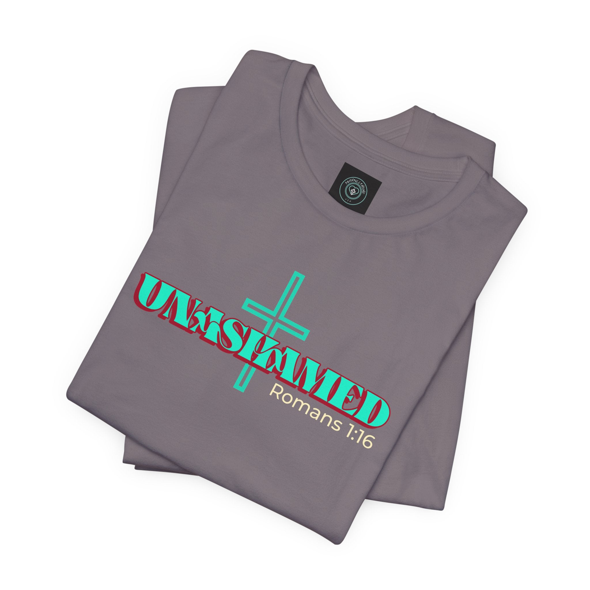 Unisex Inspirational Faith Tee - No Shame in the Cross, Casual Comfort, Christian Apparel, Gift for Believers. Front and back desing.