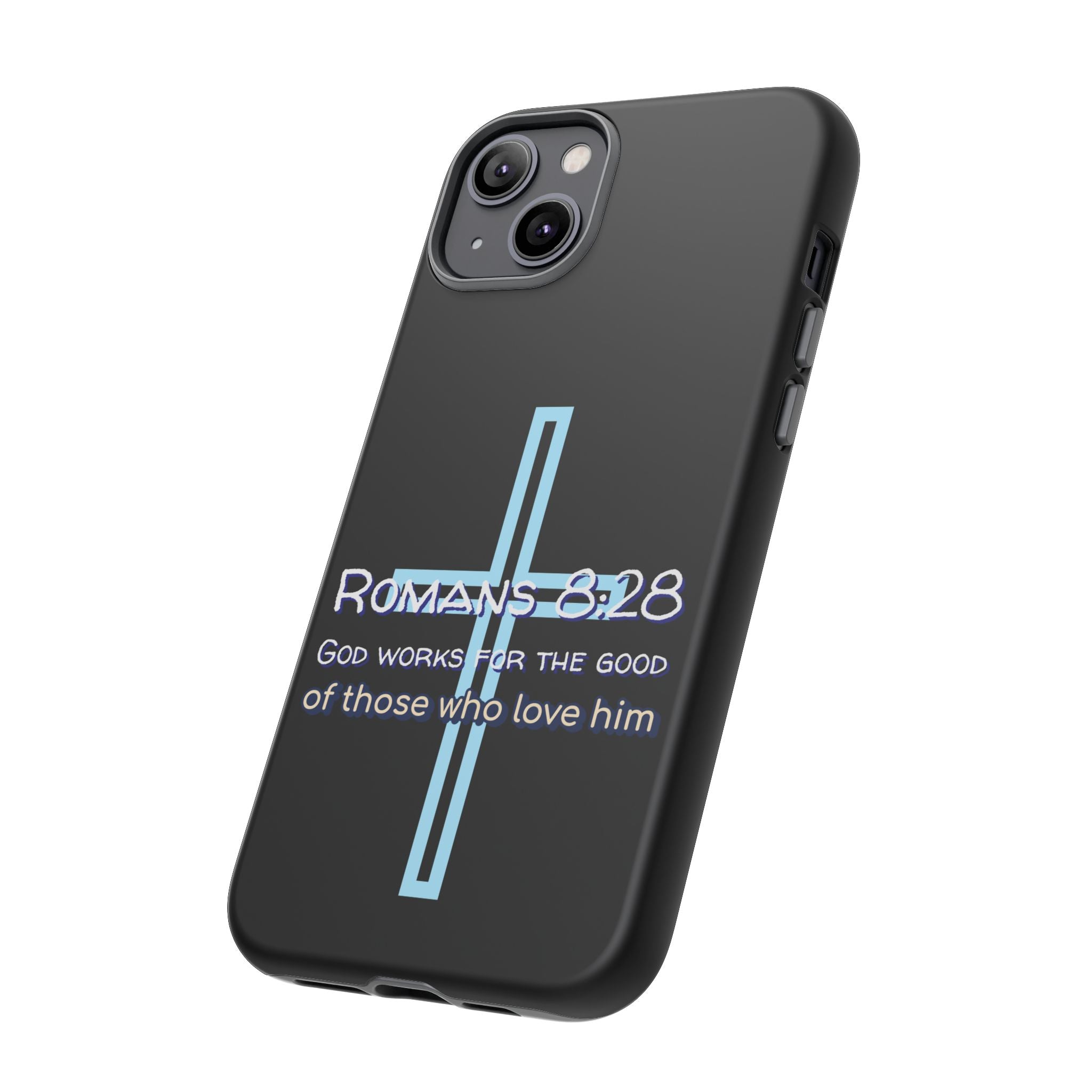 Christian Phone Case for iPhone series, Tough Phone Case, Romans 8:28 Inspirational Gift, Faith-Based Phone Cover, Religious Style, Durable Cell Case