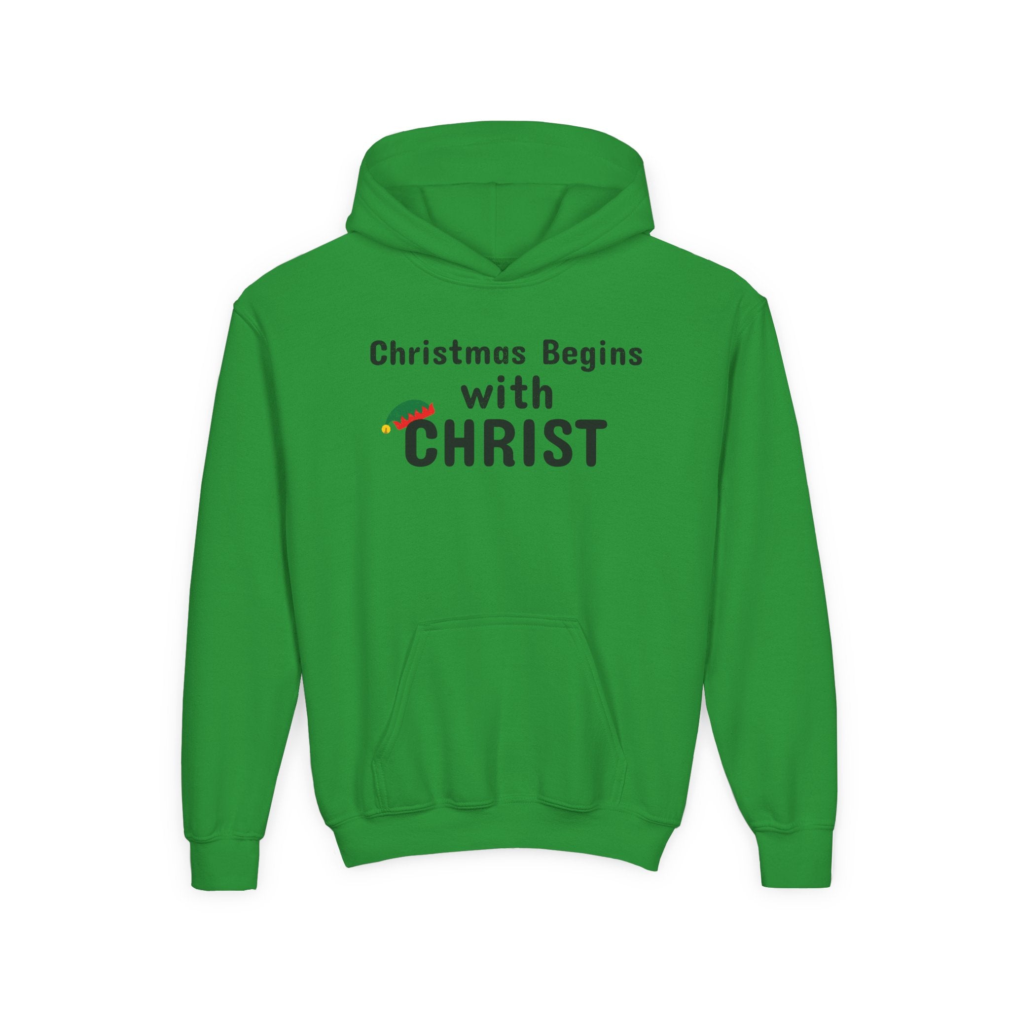 Christmas Begins with Christ Youth Hooded Sweatshirt | Christian Holiday Hoodie for Boys & Girls