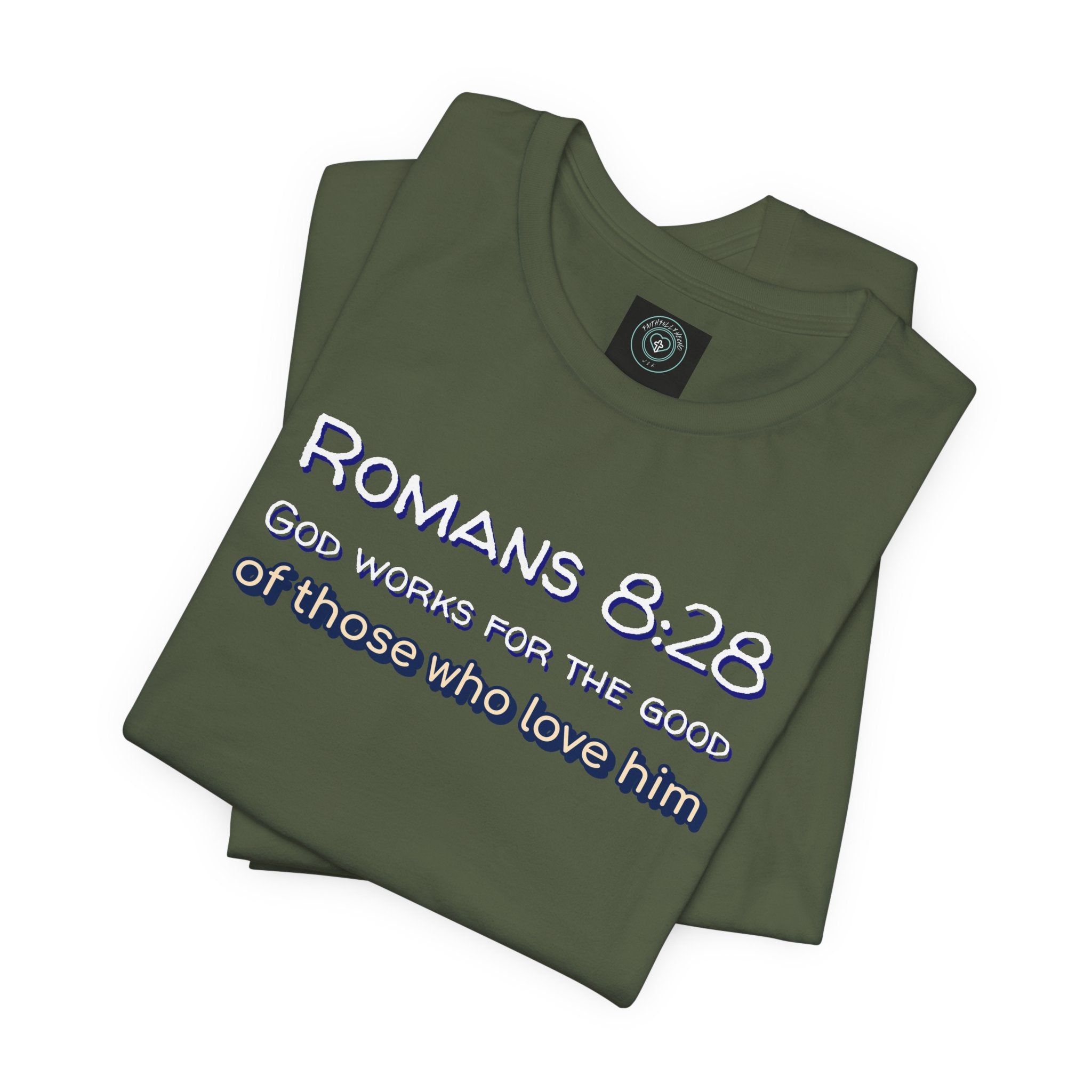 Christian Tee - Romans 8:28 All Things Work for Good Unisex Jersey Short Sleeve