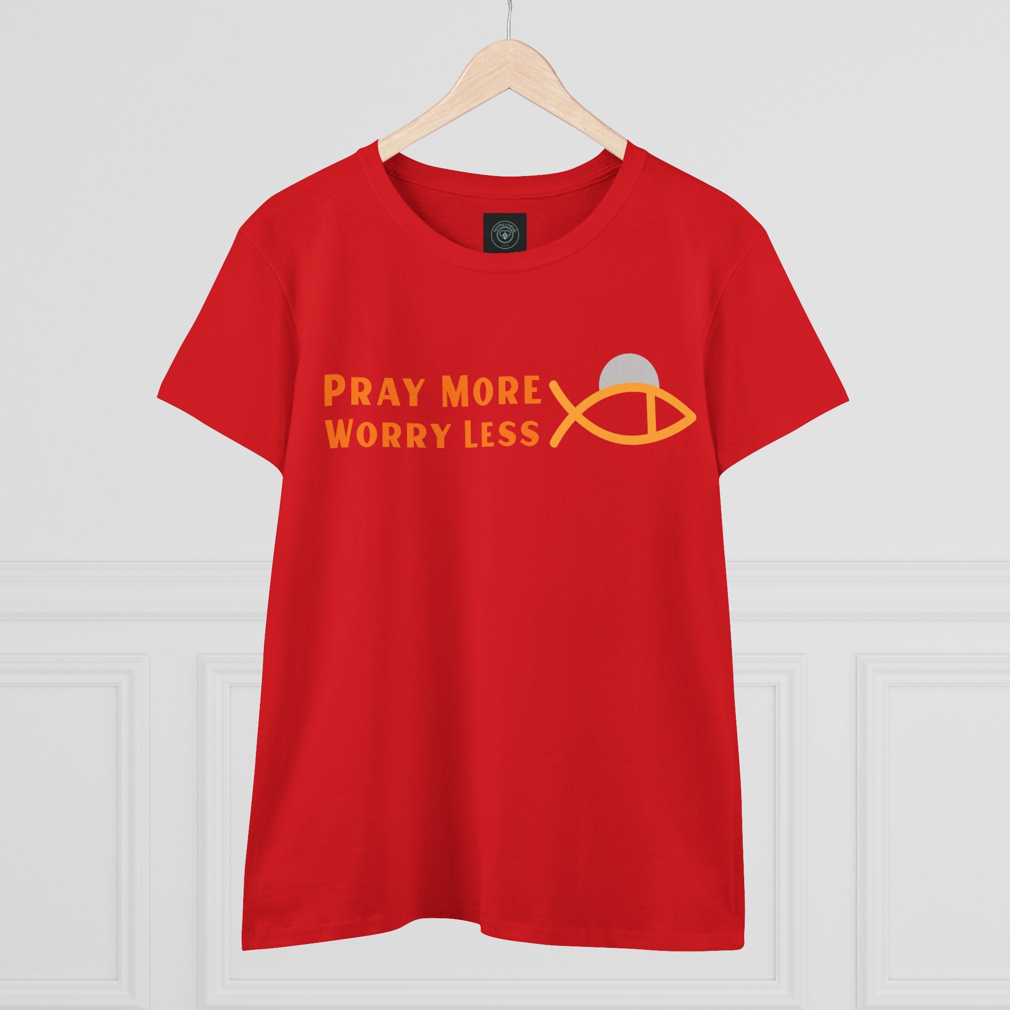 Cotton Tee for Ladies - Pray More Worry Less - Semi-fitted