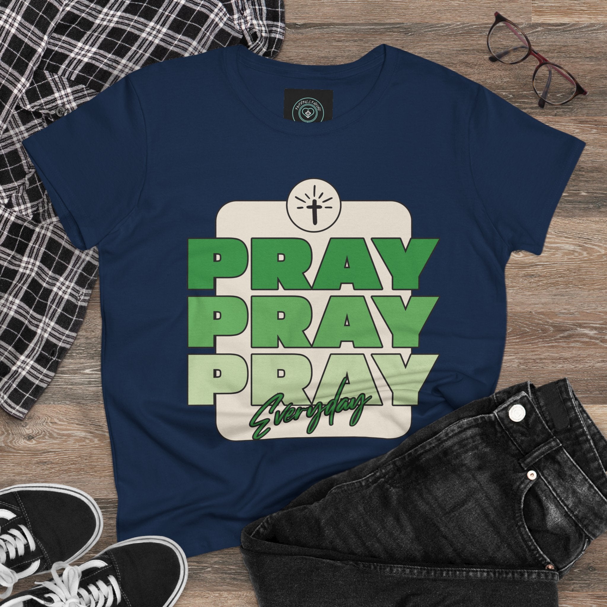 Pray Inspirational Women's Tee, Casual Faith Shirt, Everyday Affirmation Top, Pray Pray Green Graphic Tee, Gift for Her
