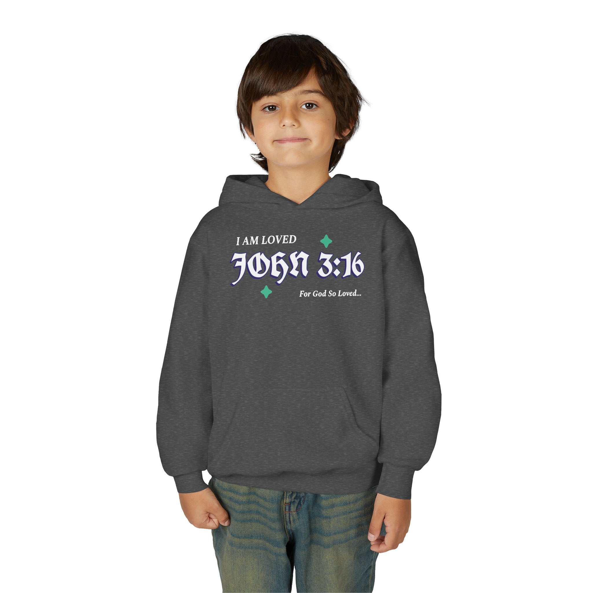 Inspirational Youth Hoodie - "I Am Loved - John 3:16" - Christian Gift for Teens , School Faith Sweatshirt, Cozy Church Wear