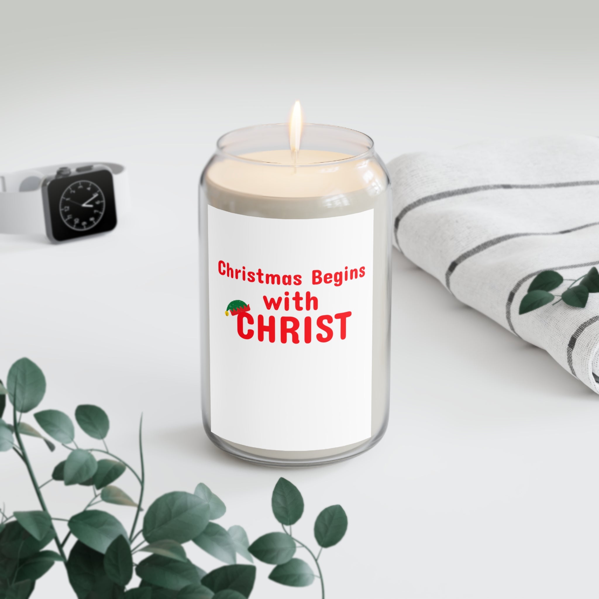 Personalized “Christmas Begins with Christ” Candle | Add Family Name – Faith-Inspired Holiday Décor & Religious Gift