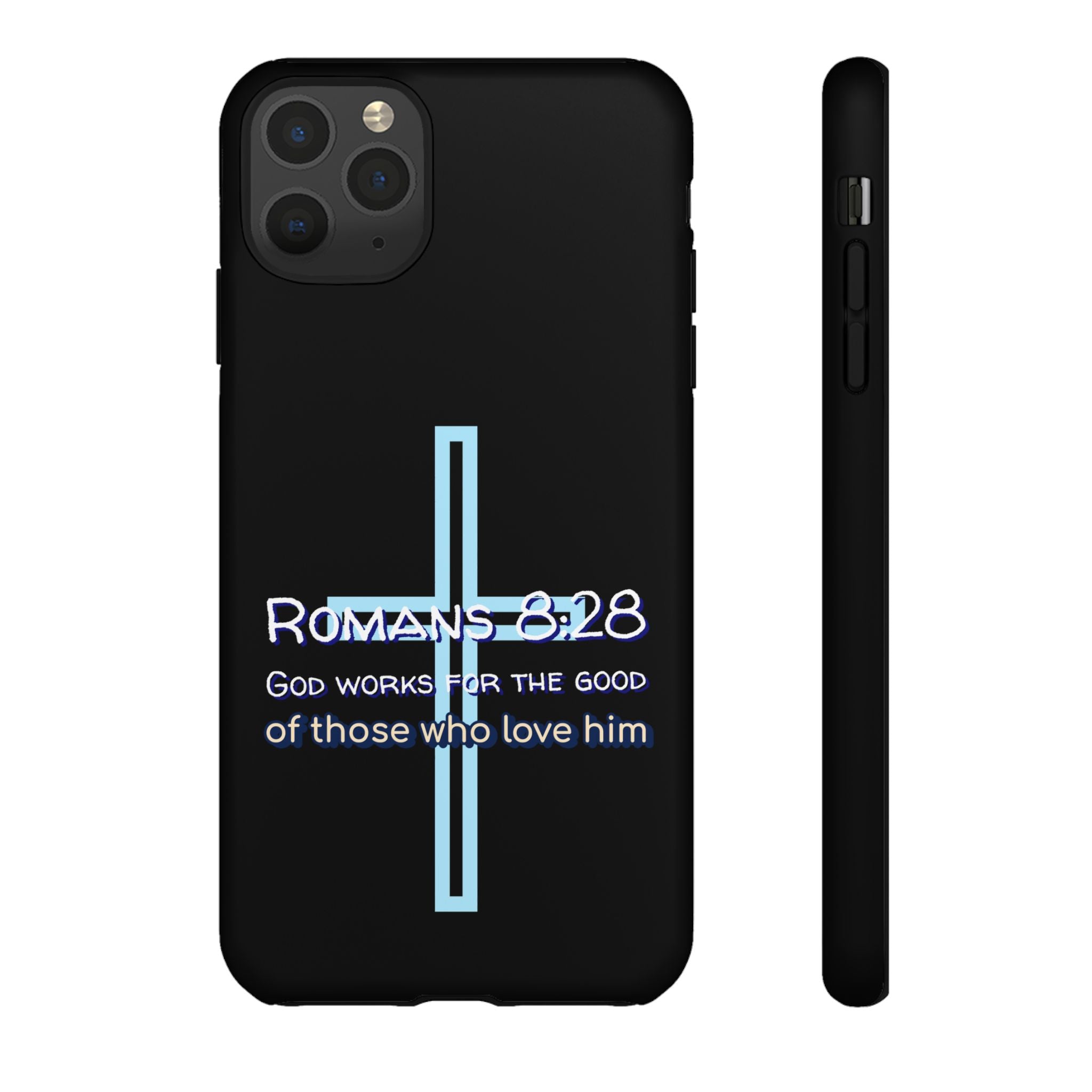 Christian Phone Case for iPhone series, Tough Phone Case, Romans 8:28 Inspirational Gift, Faith-Based Phone Cover, Religious Style, Durable Cell Case