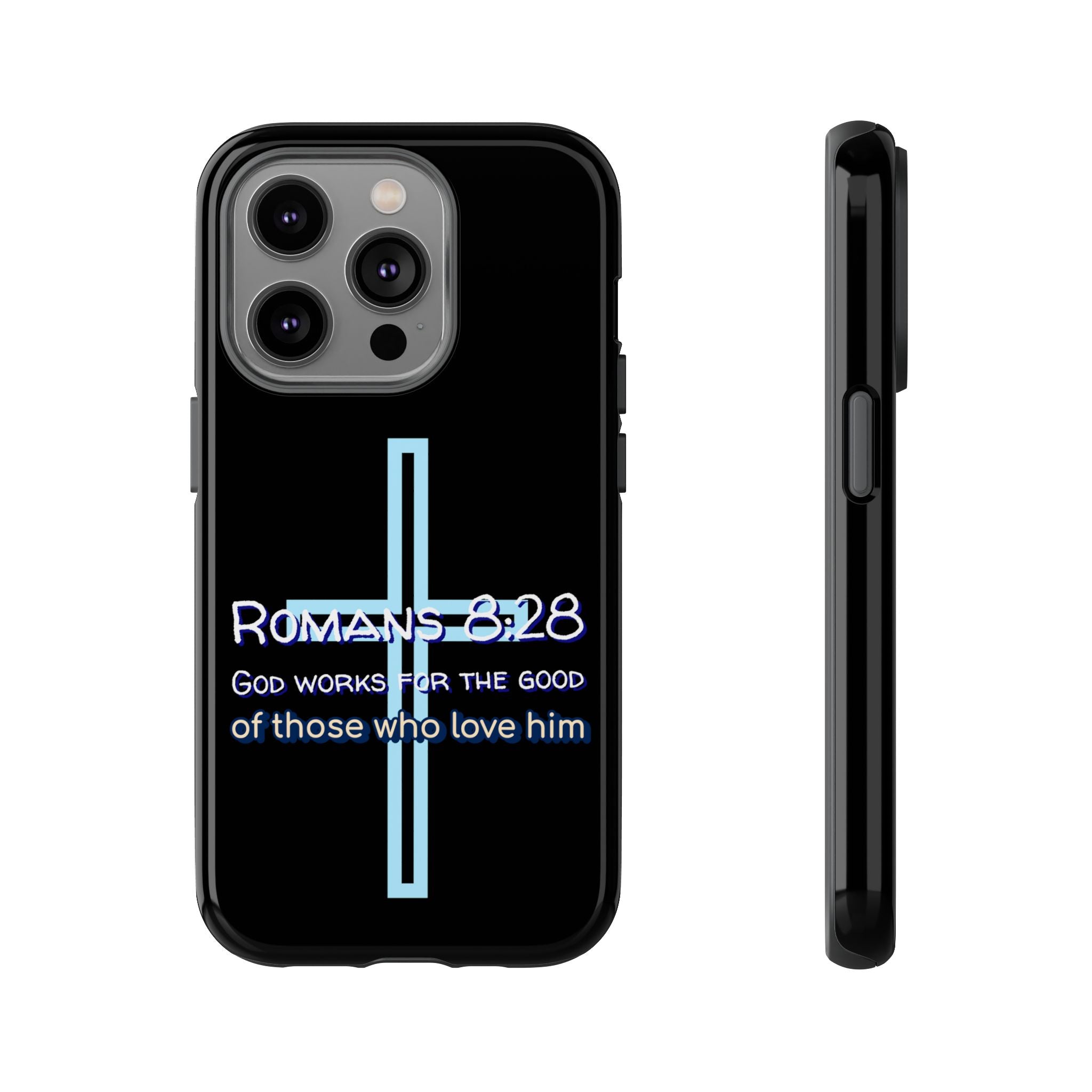 Christian Phone Case for iPhone series, Tough Phone Case, Romans 8:28 Inspirational Gift, Faith-Based Phone Cover, Religious Style, Durable Cell Case