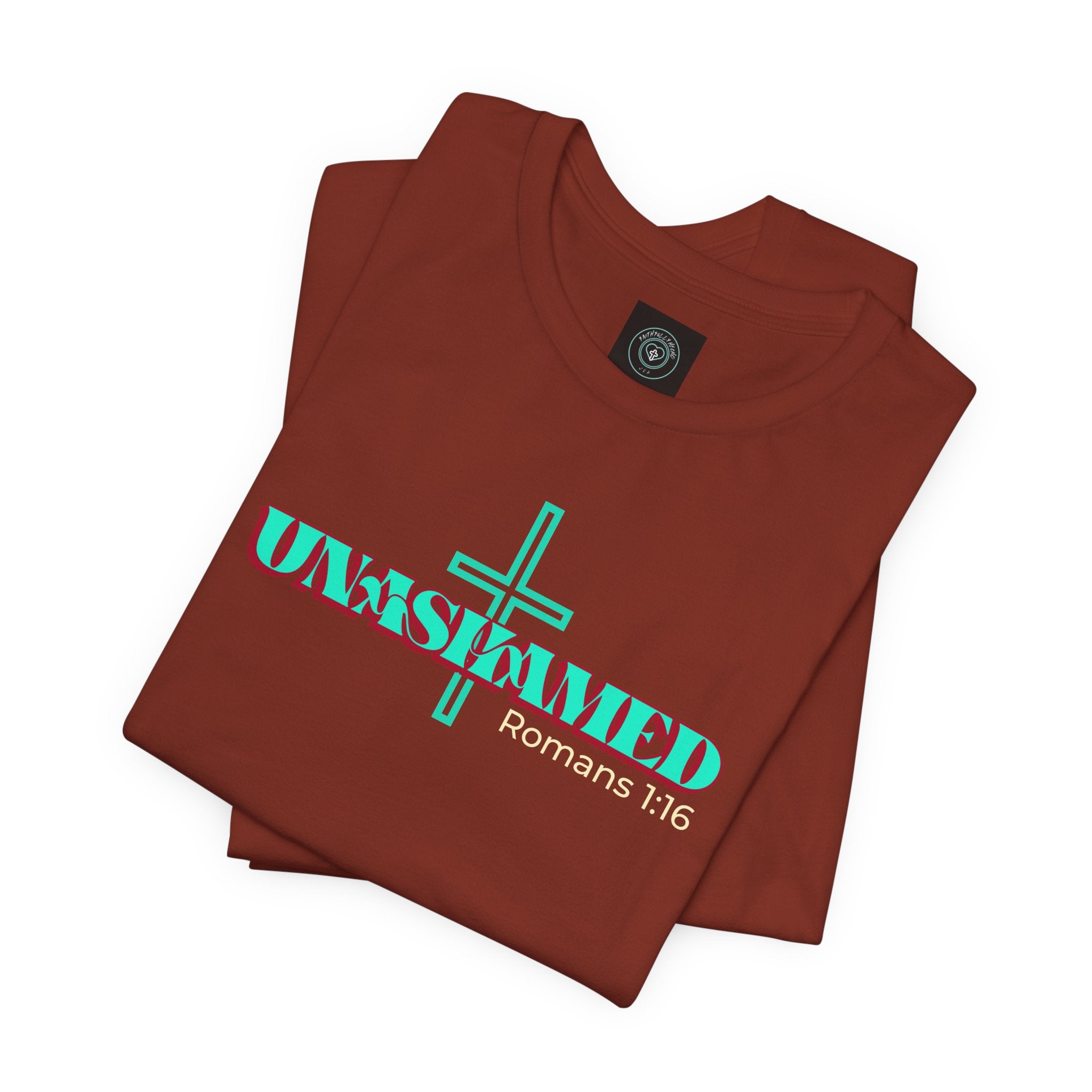 Unisex Inspirational Faith Tee - No Shame in the Cross, Casual Comfort, Christian Apparel, Gift for Believers. Front and back desing.