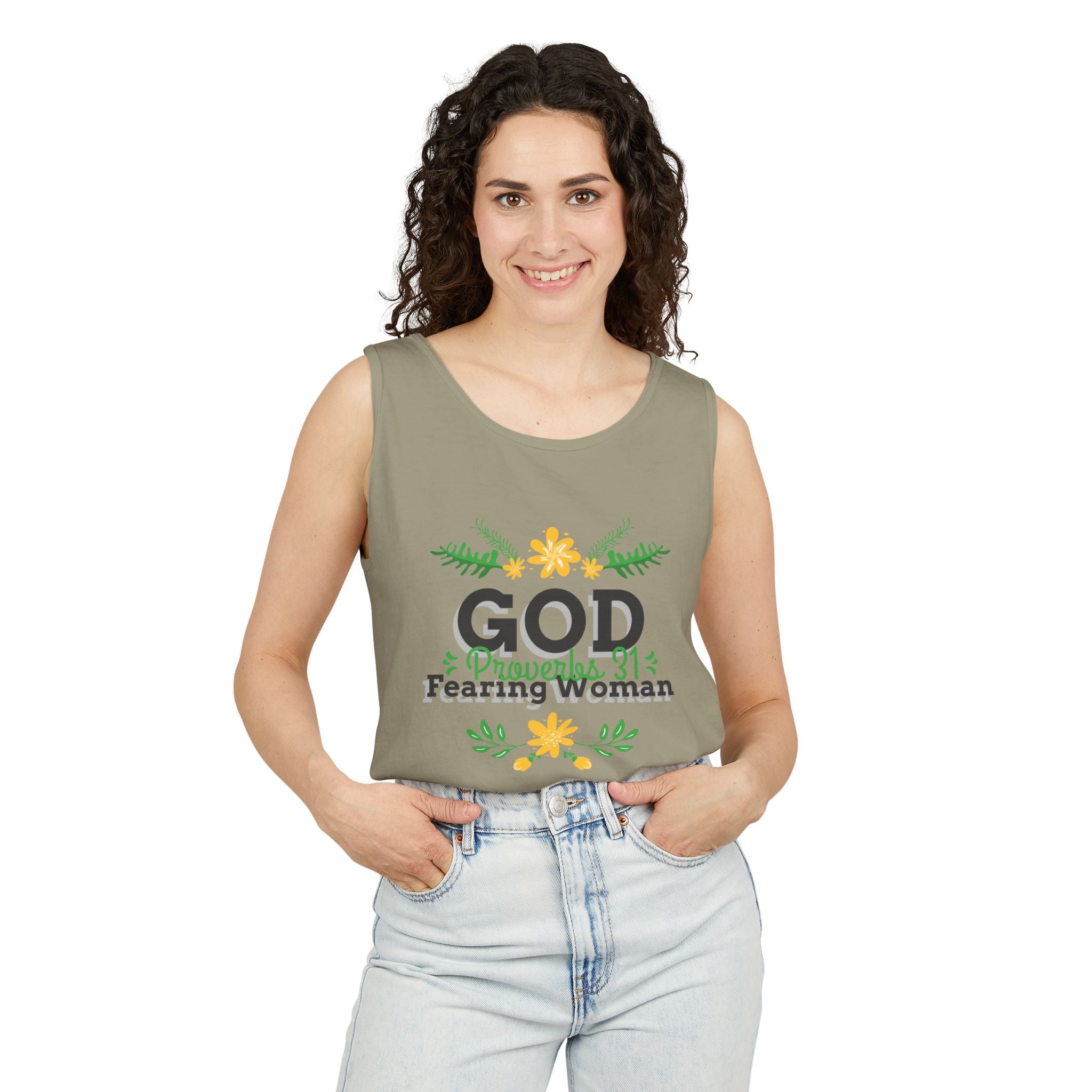 Faith-Inspired Tank Top, God Fearing Woman Shirt, Summer Essential, Religious Gift, Casual Wear, Christian Apparel