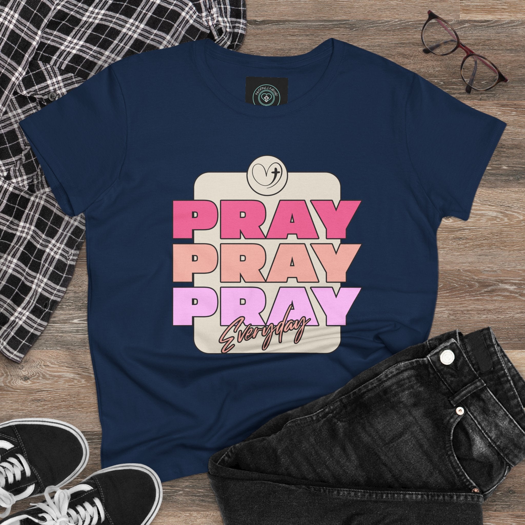 Inspirational Women's Tee, Casual Faith Shirt, Everyday Affirmation Top, Pray Pray Pray Graphic Tee, Gift for Her