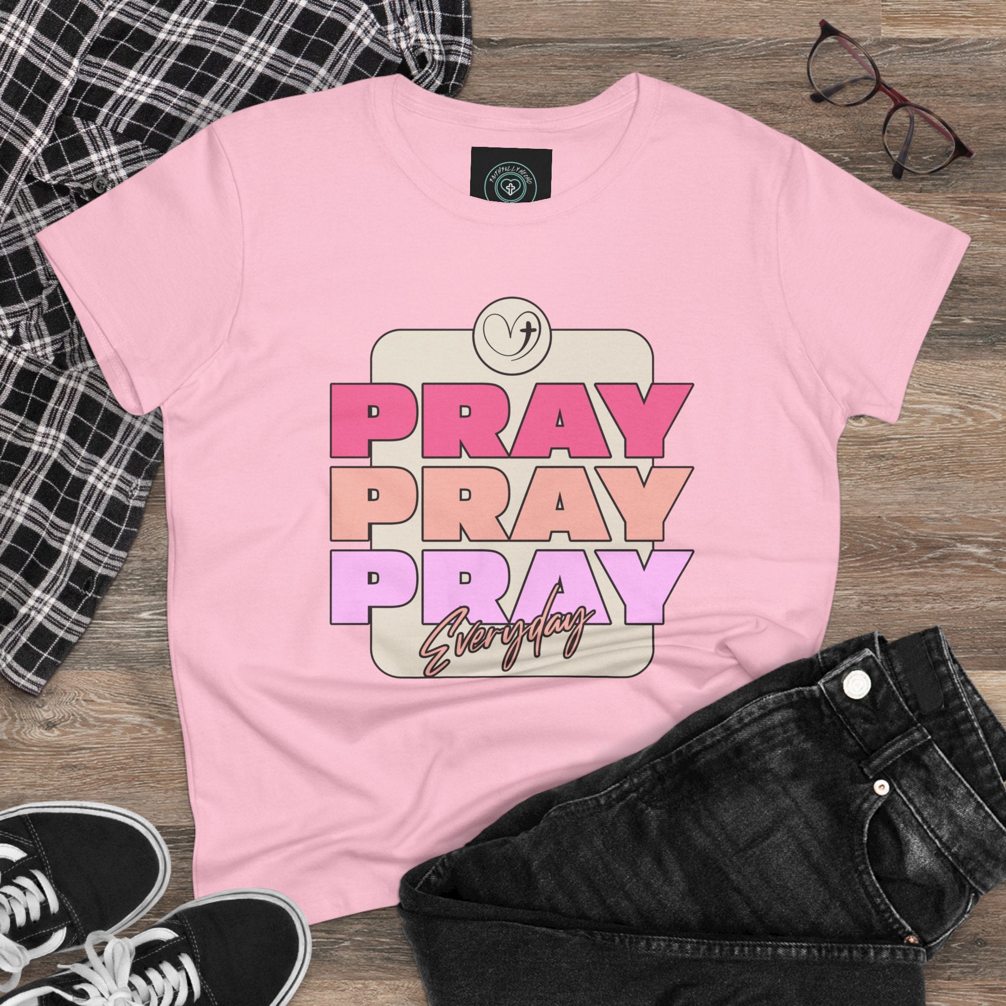 Inspirational Women's Tee, Casual Faith Shirt, Everyday Affirmation Top, Pray Pray Pray Graphic Tee, Gift for Her