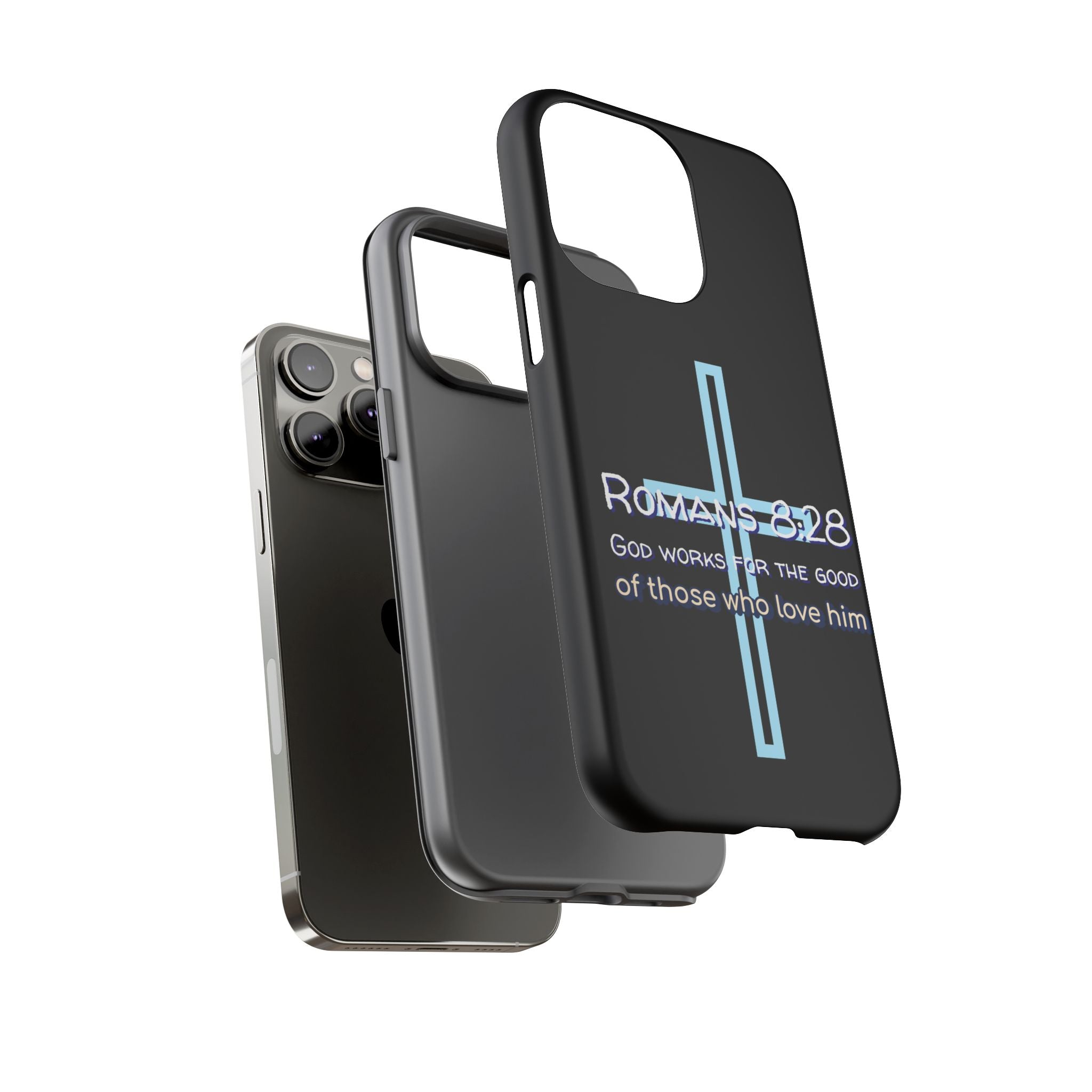 Christian Phone Case for iPhone series, Tough Phone Case, Romans 8:28 Inspirational Gift, Faith-Based Phone Cover, Religious Style, Durable Cell Case