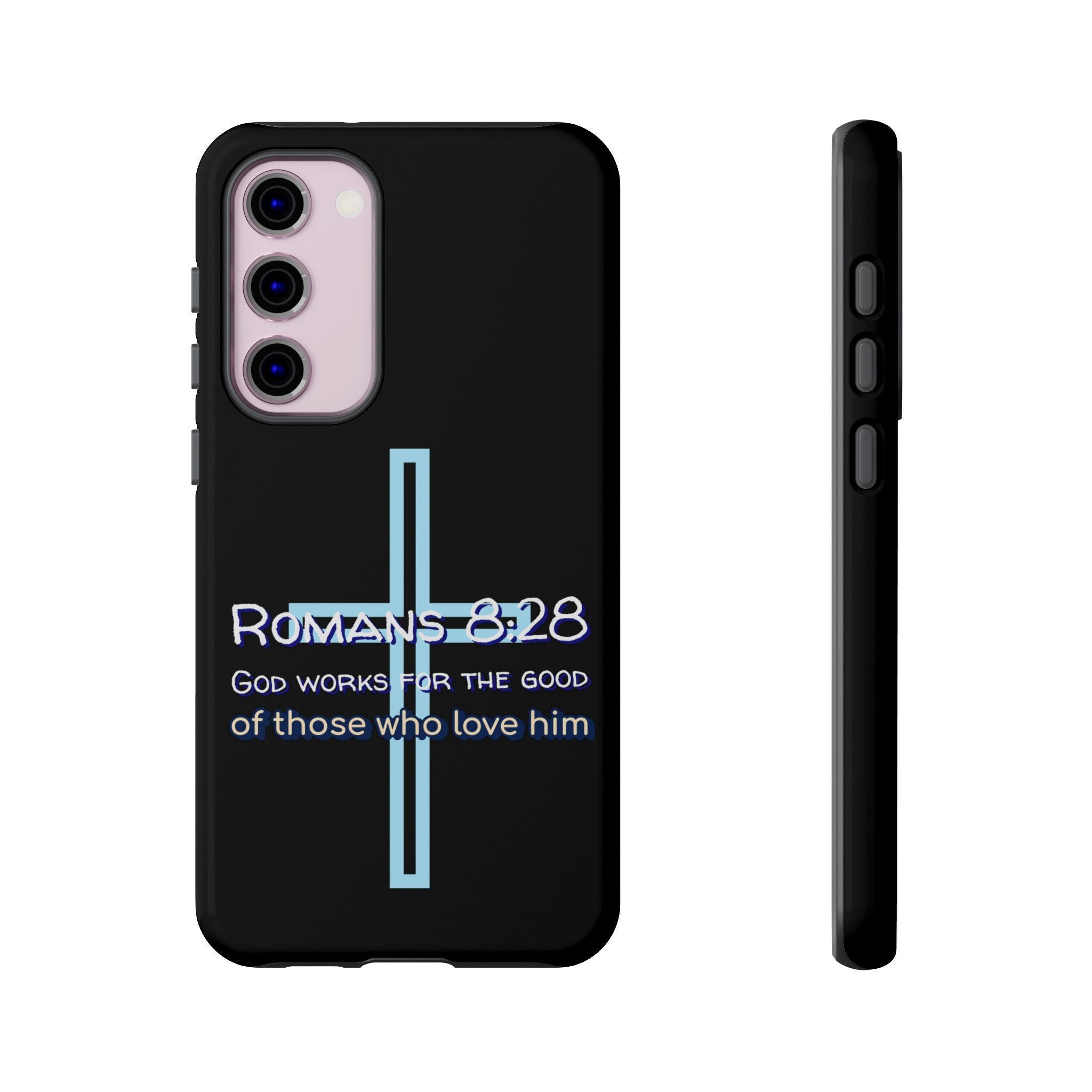 Christian Phone Case for Samsung Series, Tough Phone Case, Romans 8:28 Inspirational Gift, Faith-Based Phone Cover, Religious Style, Durable Cell Case