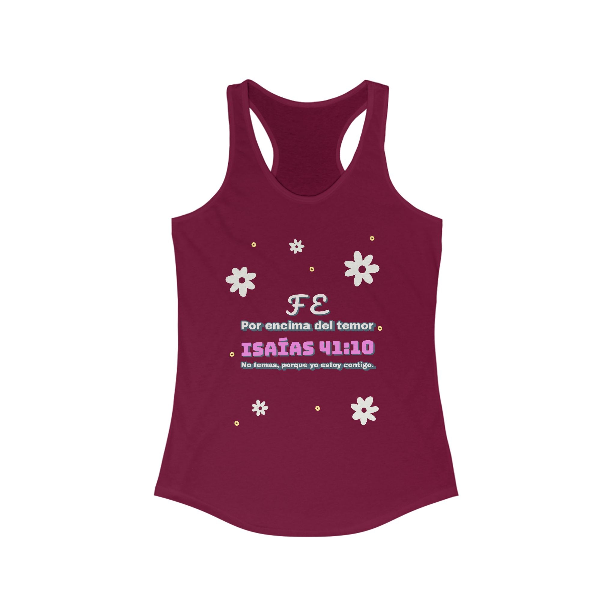 Workout Tank Top | Christian Gym Wear "Fe por Encima del Temor" -  Bible Verse Isaias 41:10, Shirt, Fitness Apparel, Women's Racerback| Spanish