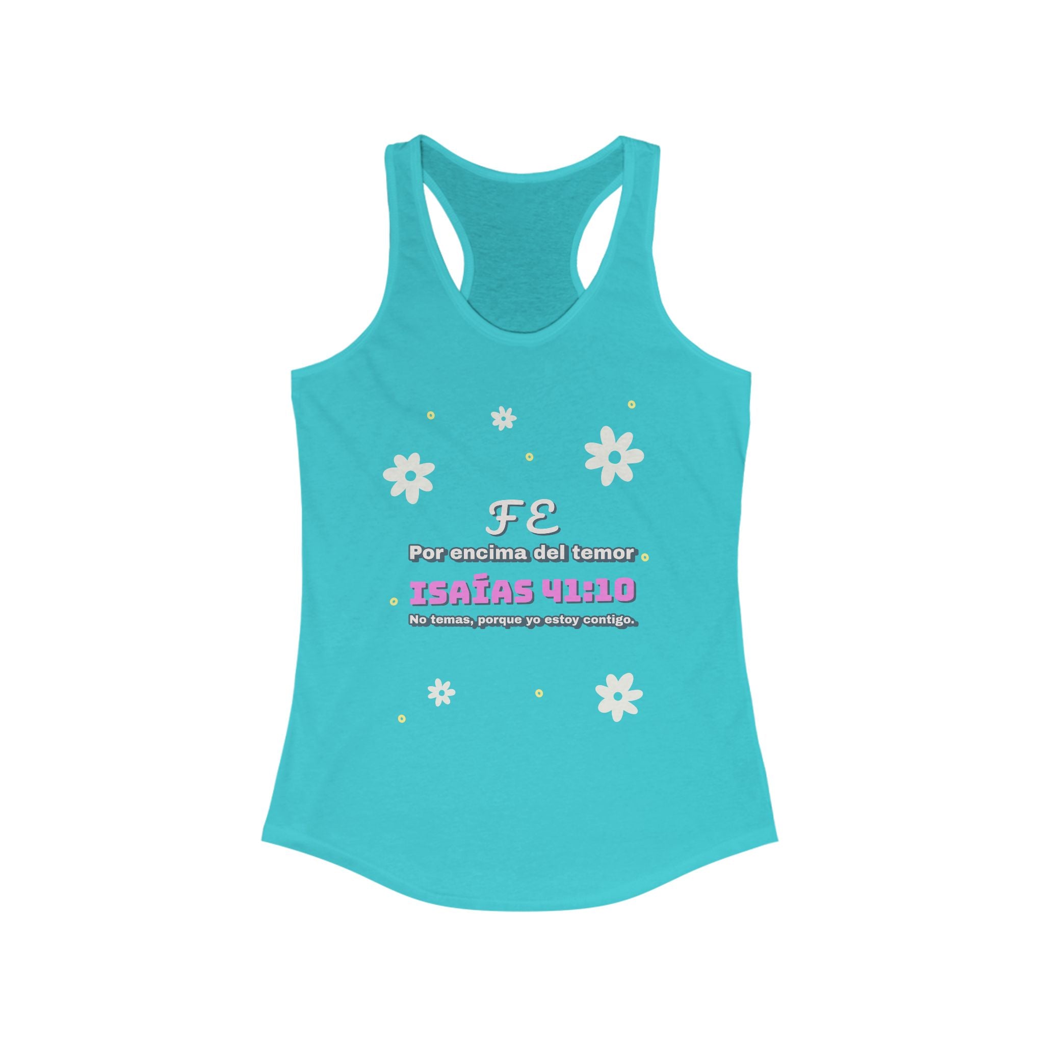Workout Tank Top | Christian Gym Wear "Fe por Encima del Temor" -  Bible Verse Isaias 41:10, Shirt, Fitness Apparel, Women's Racerback| Spanish