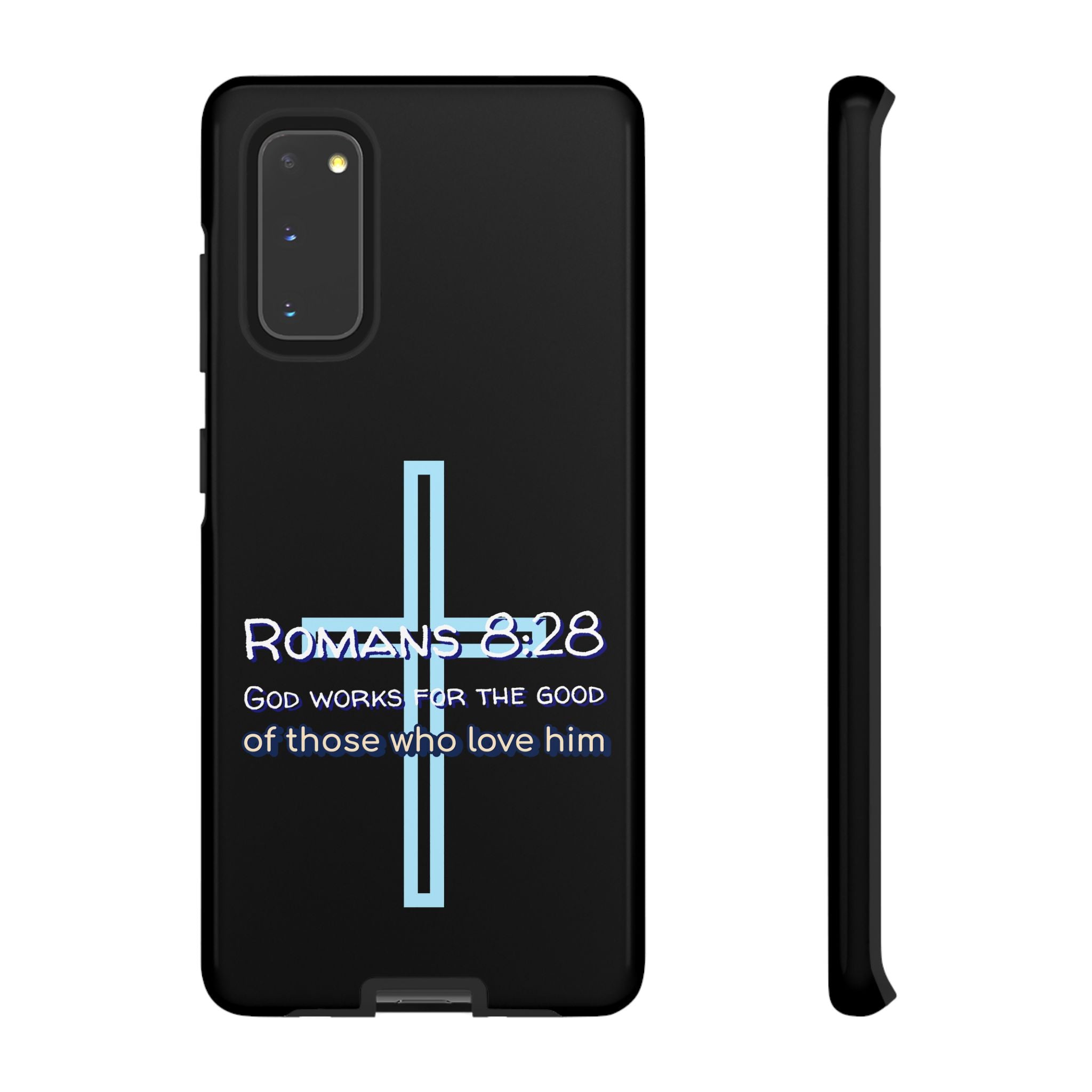 Christian Phone Case for Samsung Series, Tough Phone Case, Romans 8:28 Inspirational Gift, Faith-Based Phone Cover, Religious Style, Durable Cell Case