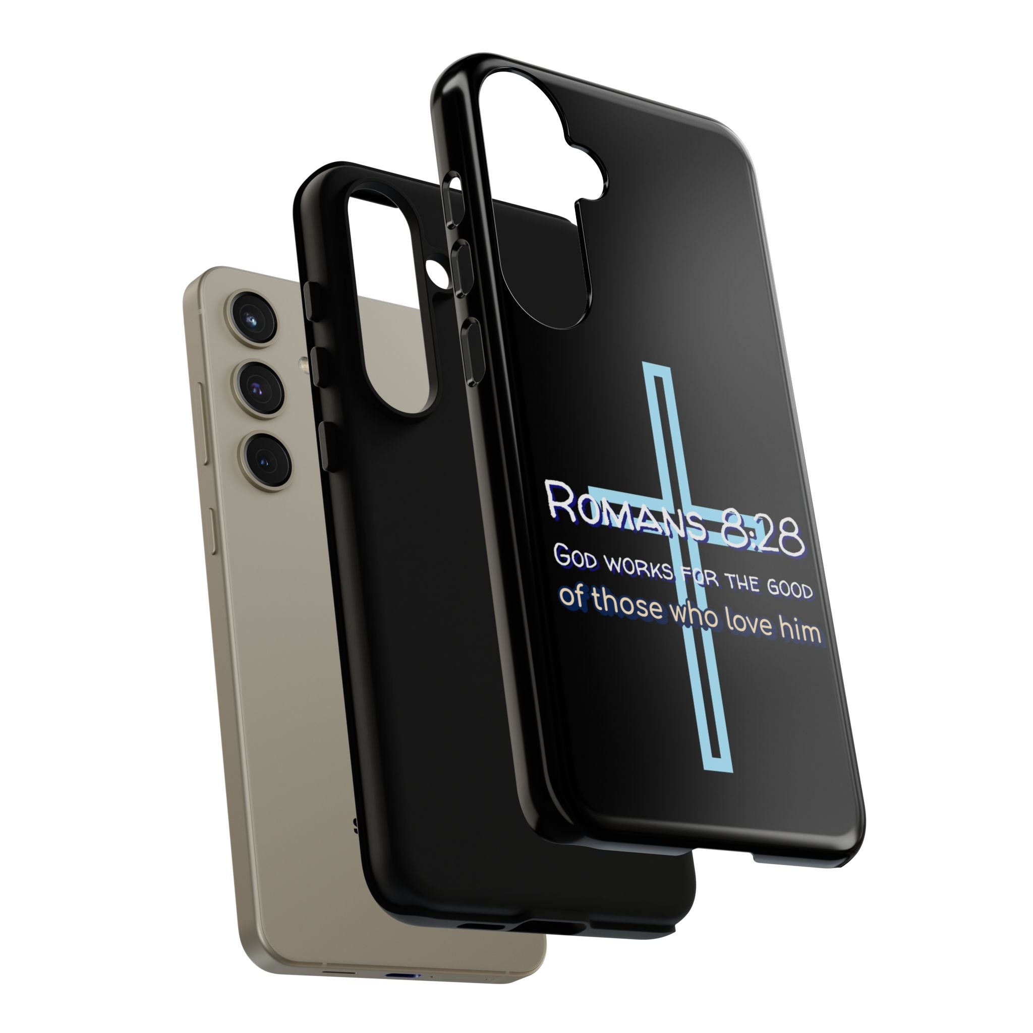 Christian Phone Case for Samsung Series, Tough Phone Case, Romans 8:28 Inspirational Gift, Faith-Based Phone Cover, Religious Style, Durable Cell Case