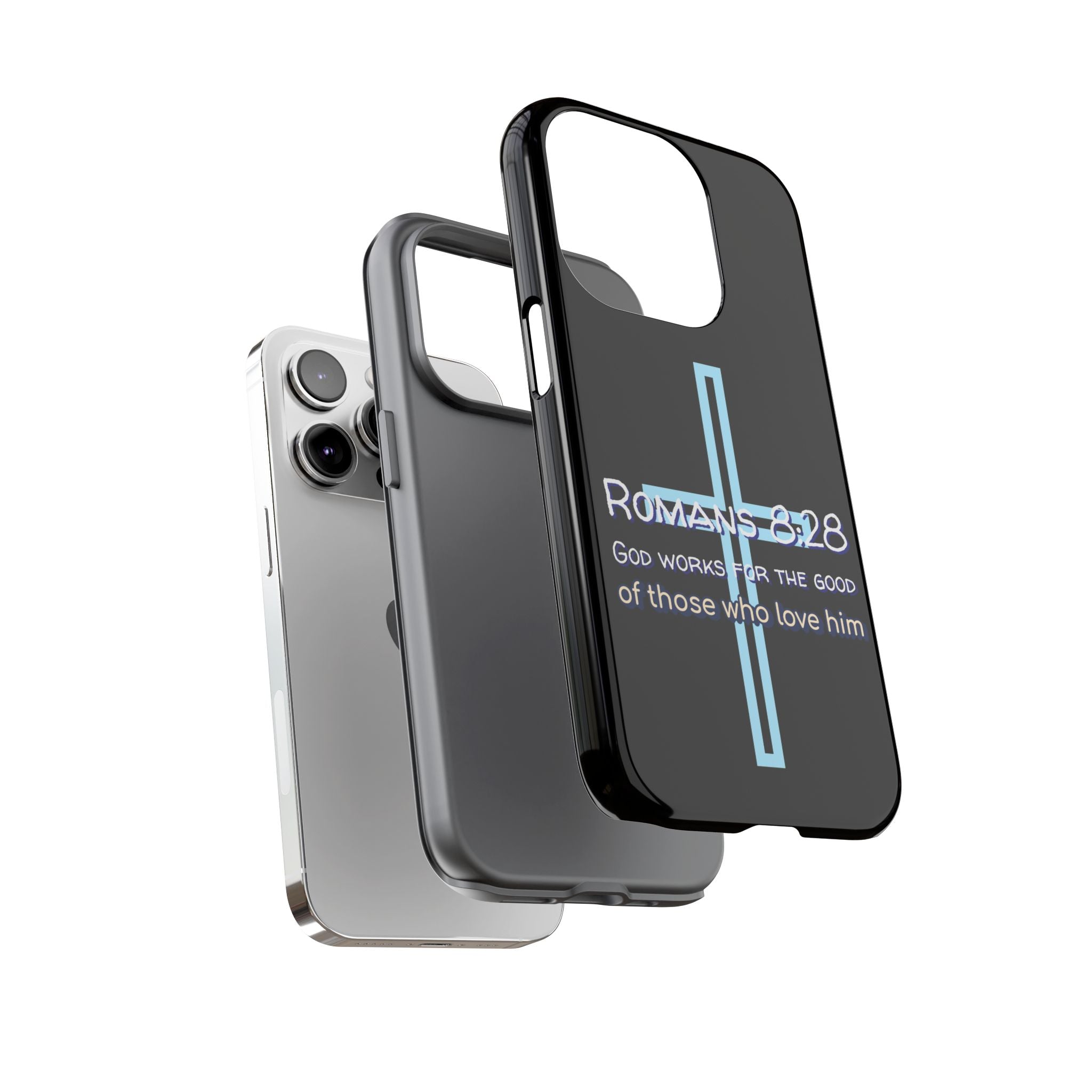 Christian Phone Case for iPhone series, Tough Phone Case, Romans 8:28 Inspirational Gift, Faith-Based Phone Cover, Religious Style, Durable Cell Case