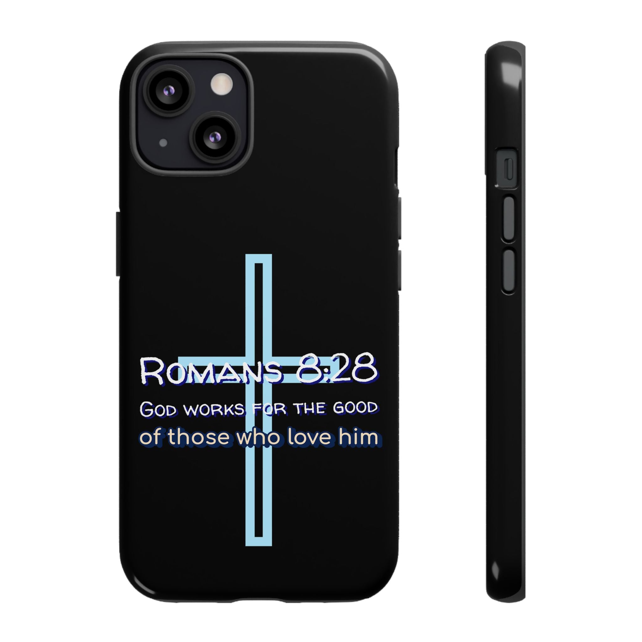 Christian Phone Case for iPhone series, Tough Phone Case, Romans 8:28 Inspirational Gift, Faith-Based Phone Cover, Religious Style, Durable Cell Case