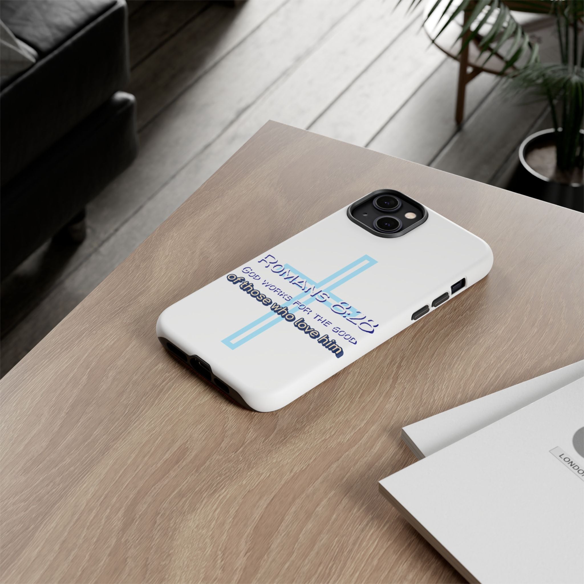 White Case of iPhone series -Romans 8:28 God works for the Good of those who loves him. Tough Cases for Faith & Inspiration, Christian Gifts, Stylish Protection, Bible Verse Accessories